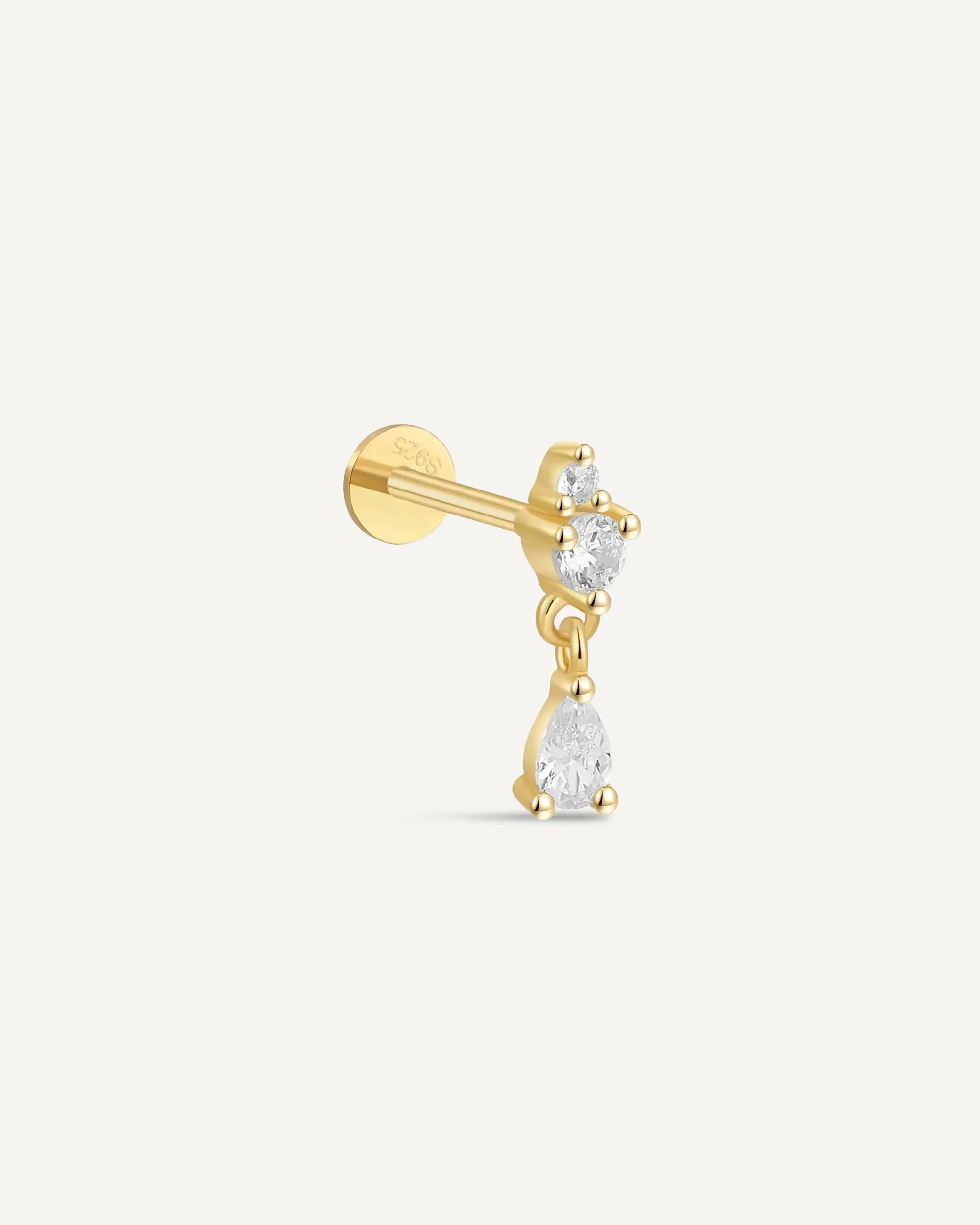 Crystal Teardrop Flat Back Stud In Gold