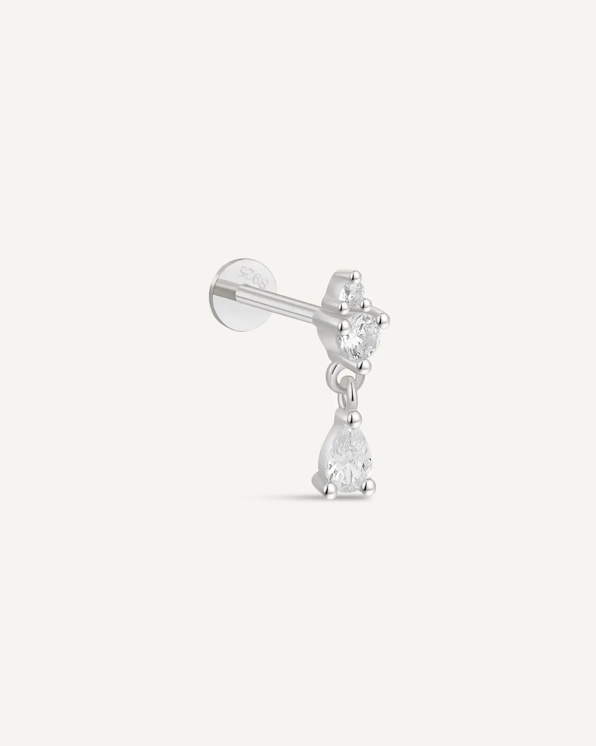 Crystal Teardrop Flat Back Stud In Silver