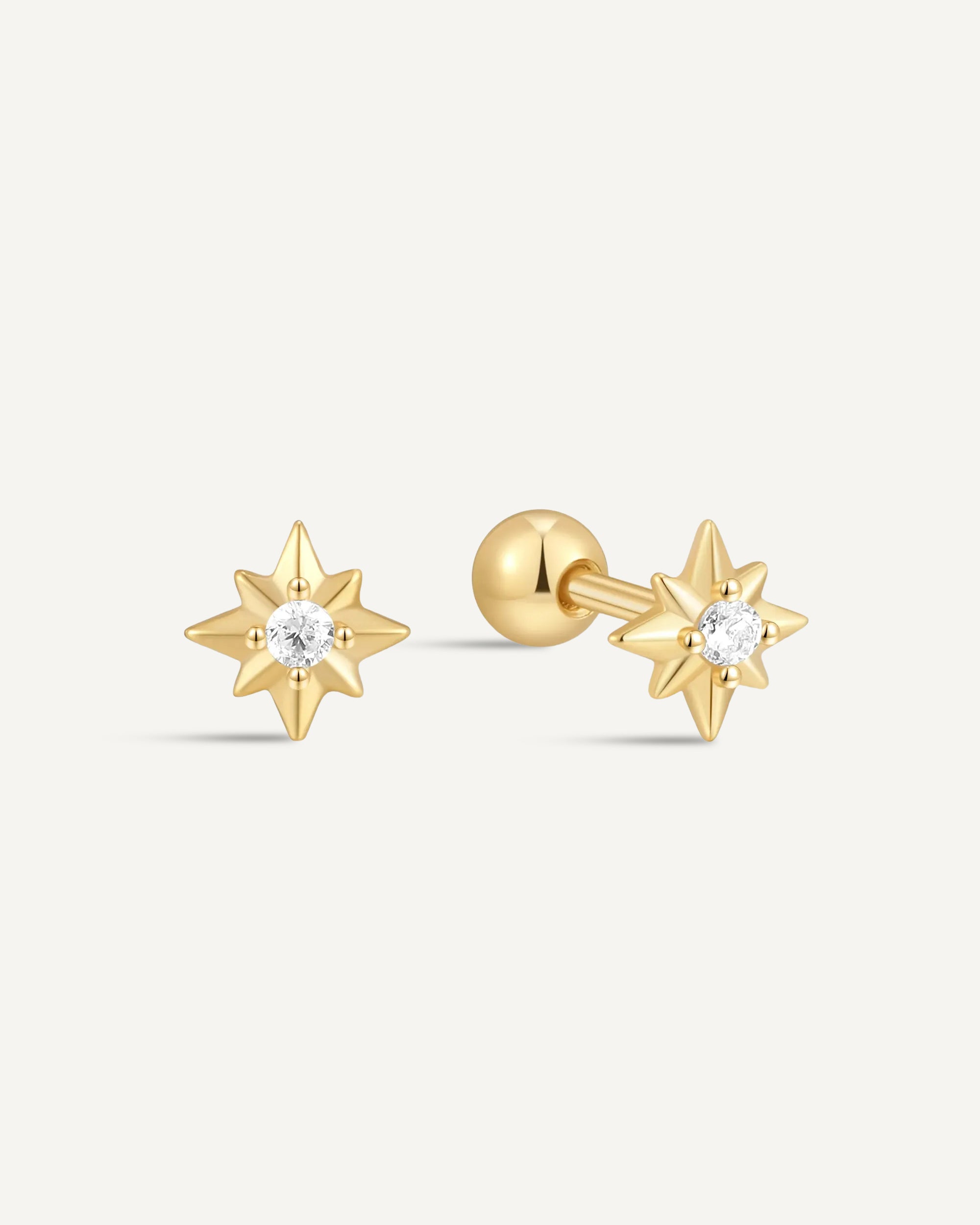 Starburst Crystal Barbell Studs in Gold
