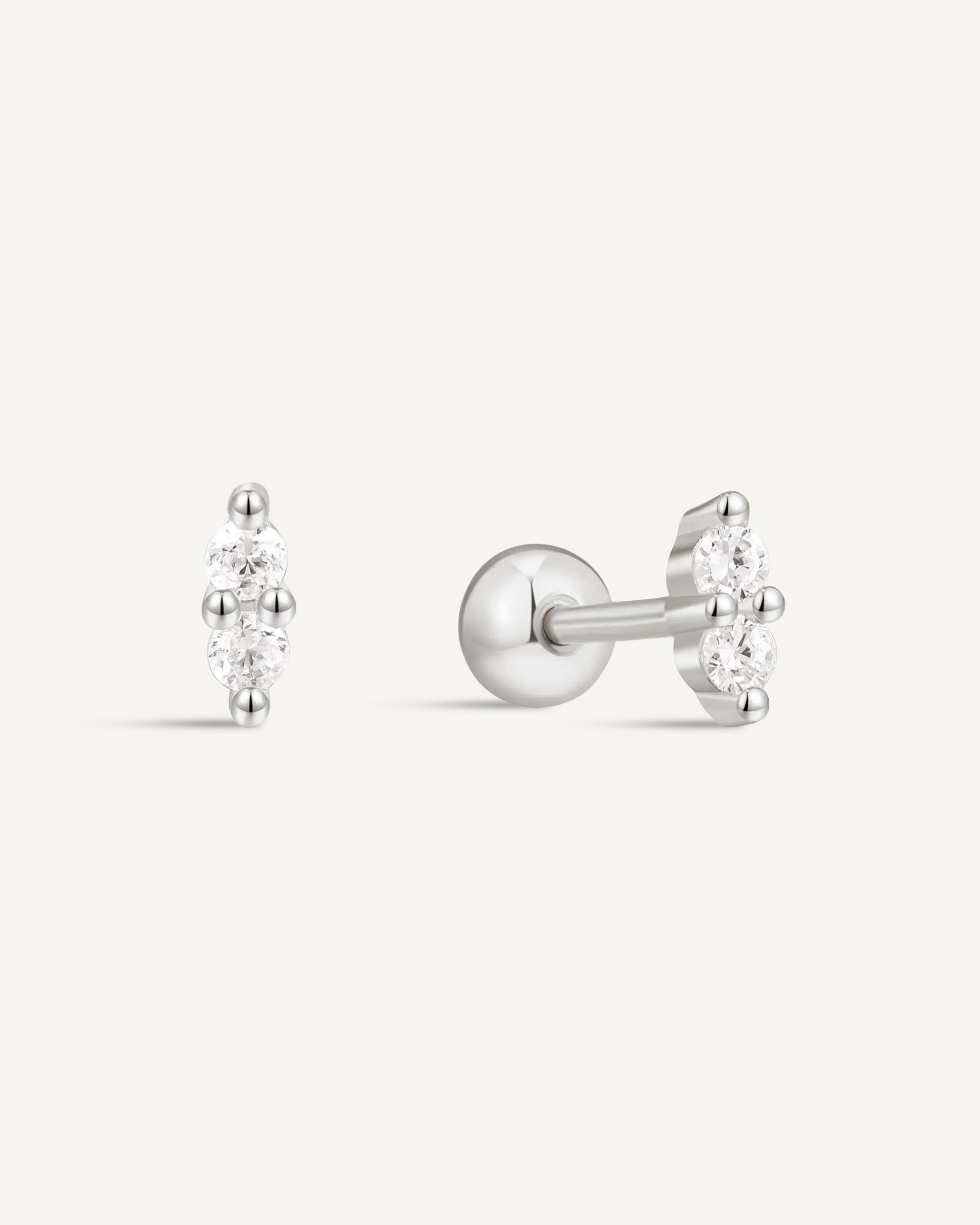 Duo Helix Crystal Barbell Stud In Silver