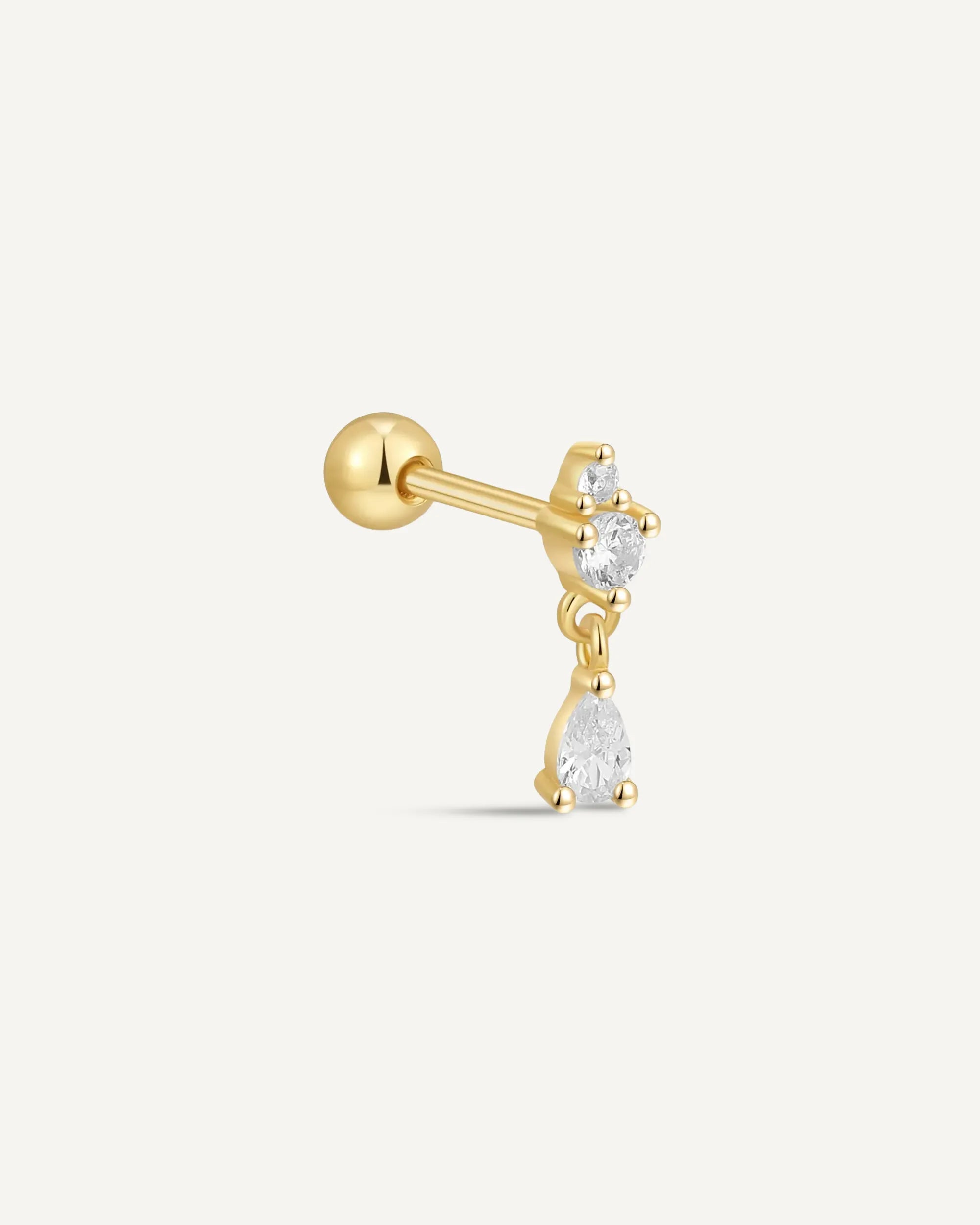 Crystal Teardrop Barbell Stud In Gold