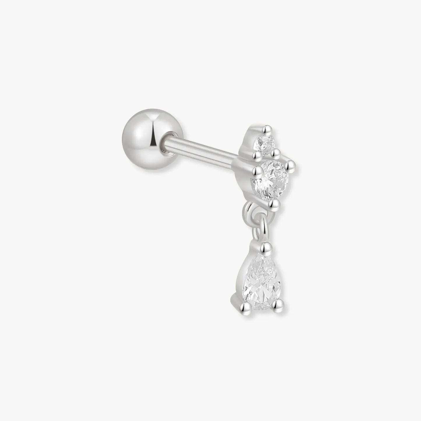 Crystal Teardrop Barbell Studs In Silver