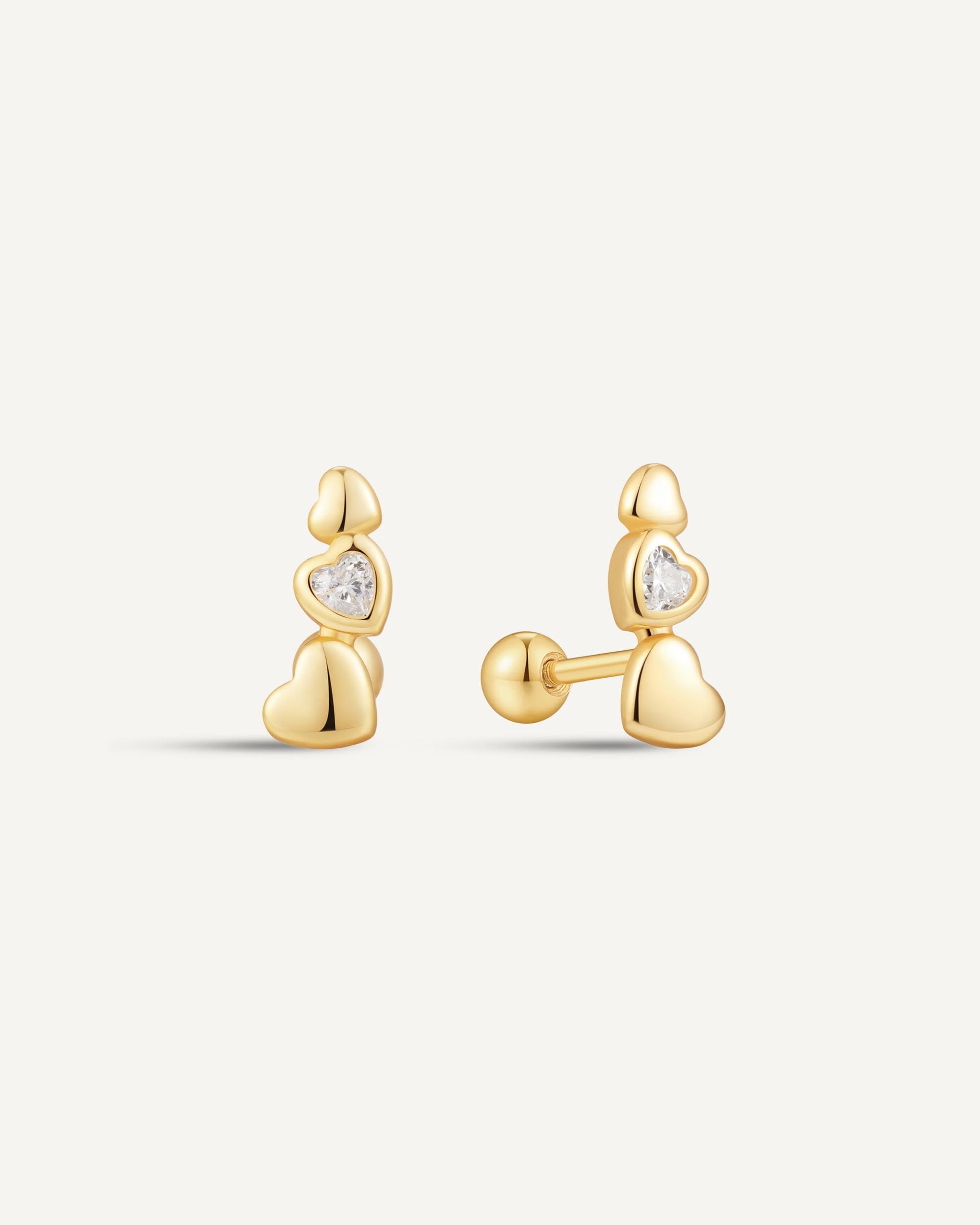 Triple Heart Barbell Studs In Gold