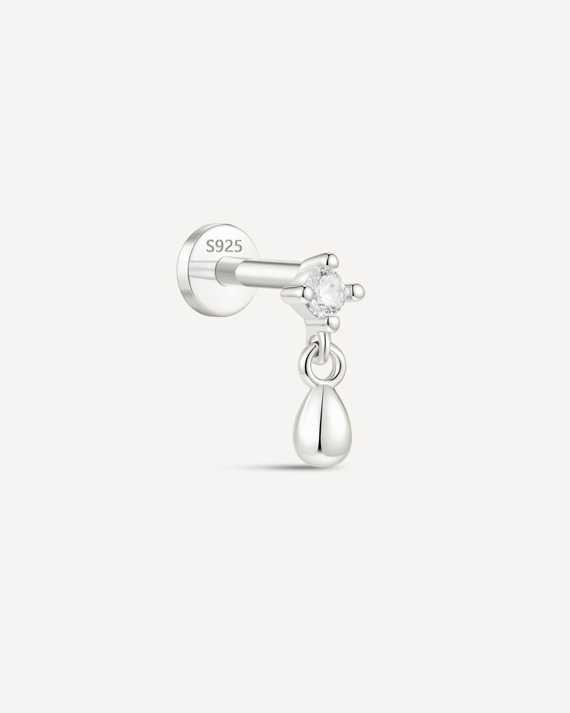 Crystal Teardrop Dangle Flat Back Stud In Silver