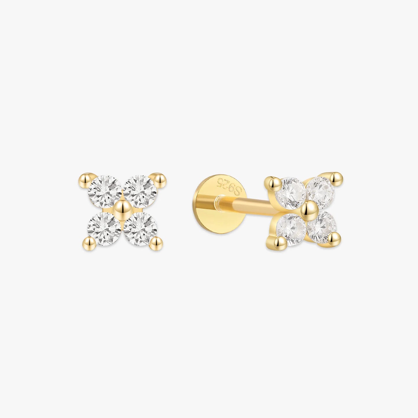CZ Clover Flat Back Stud in Gold