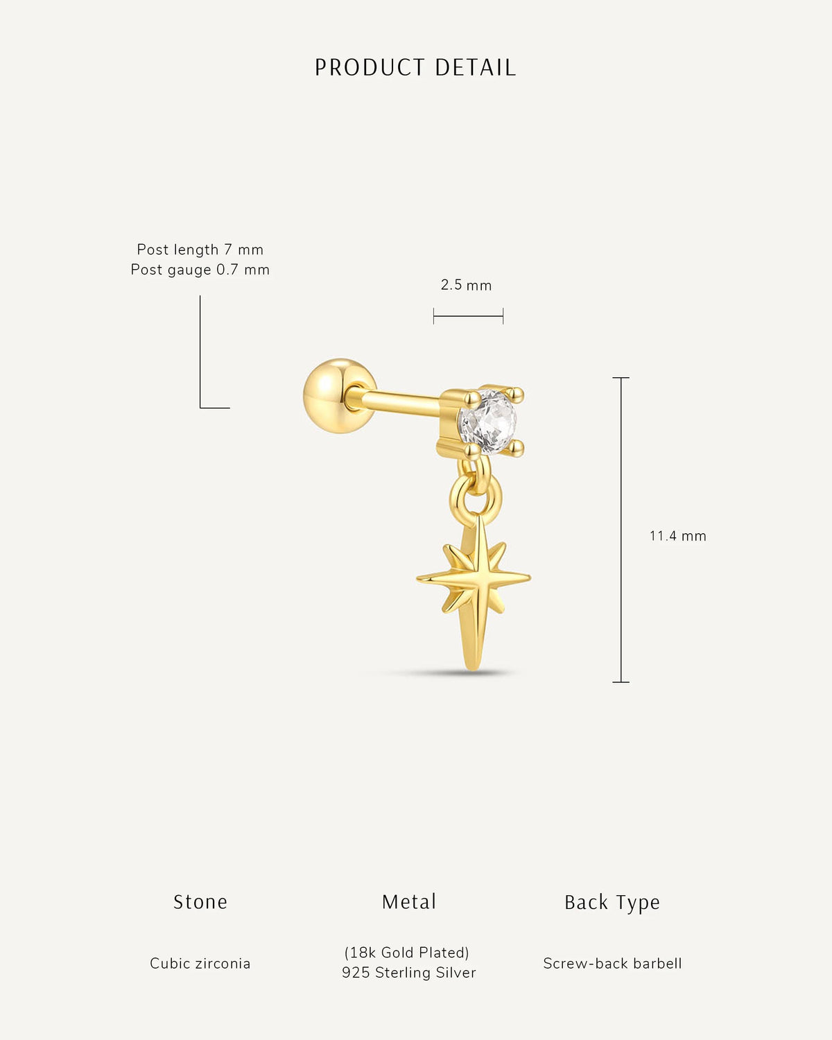 Crystal Star Drop Barbell Studs In Gold