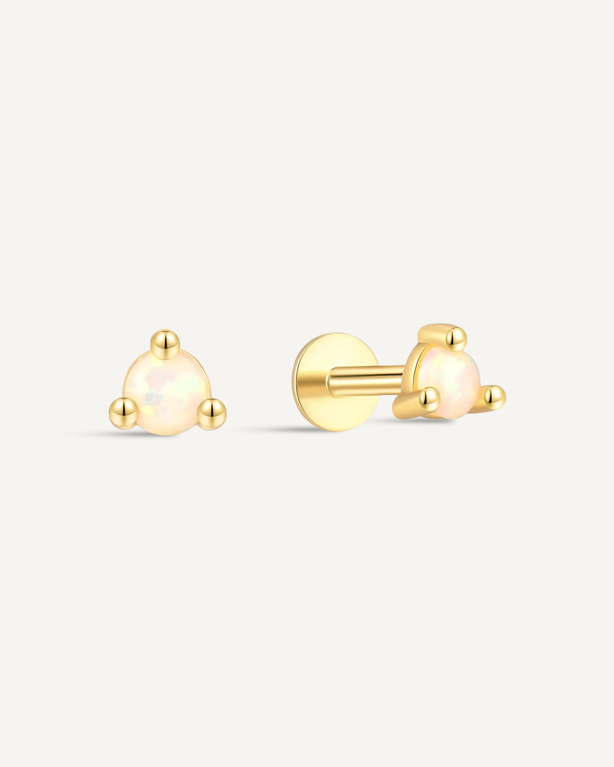 Round Helix Opal Flat Back Stud In Gold
