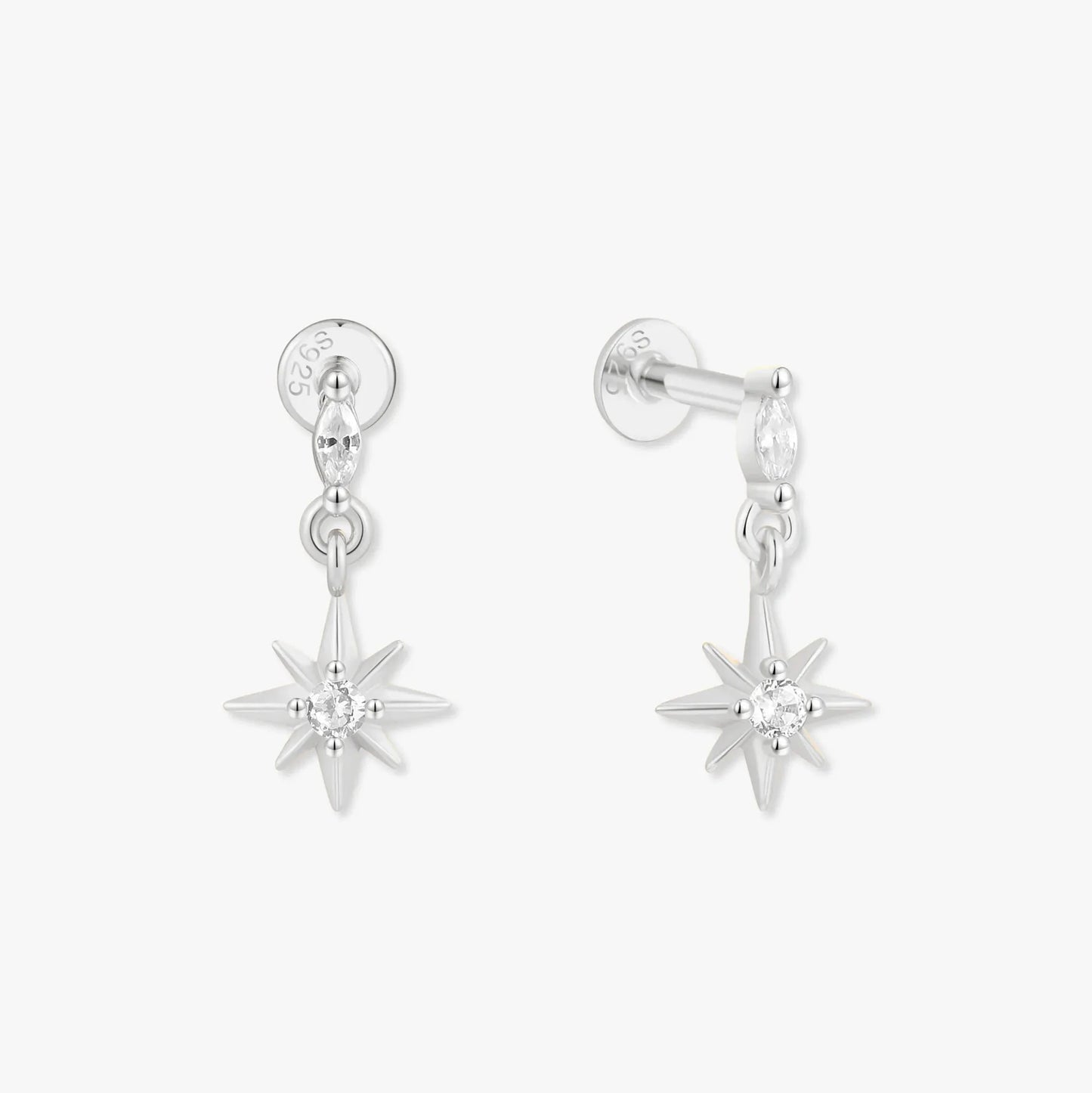 Twilight Star Flat Back Studs in Silver