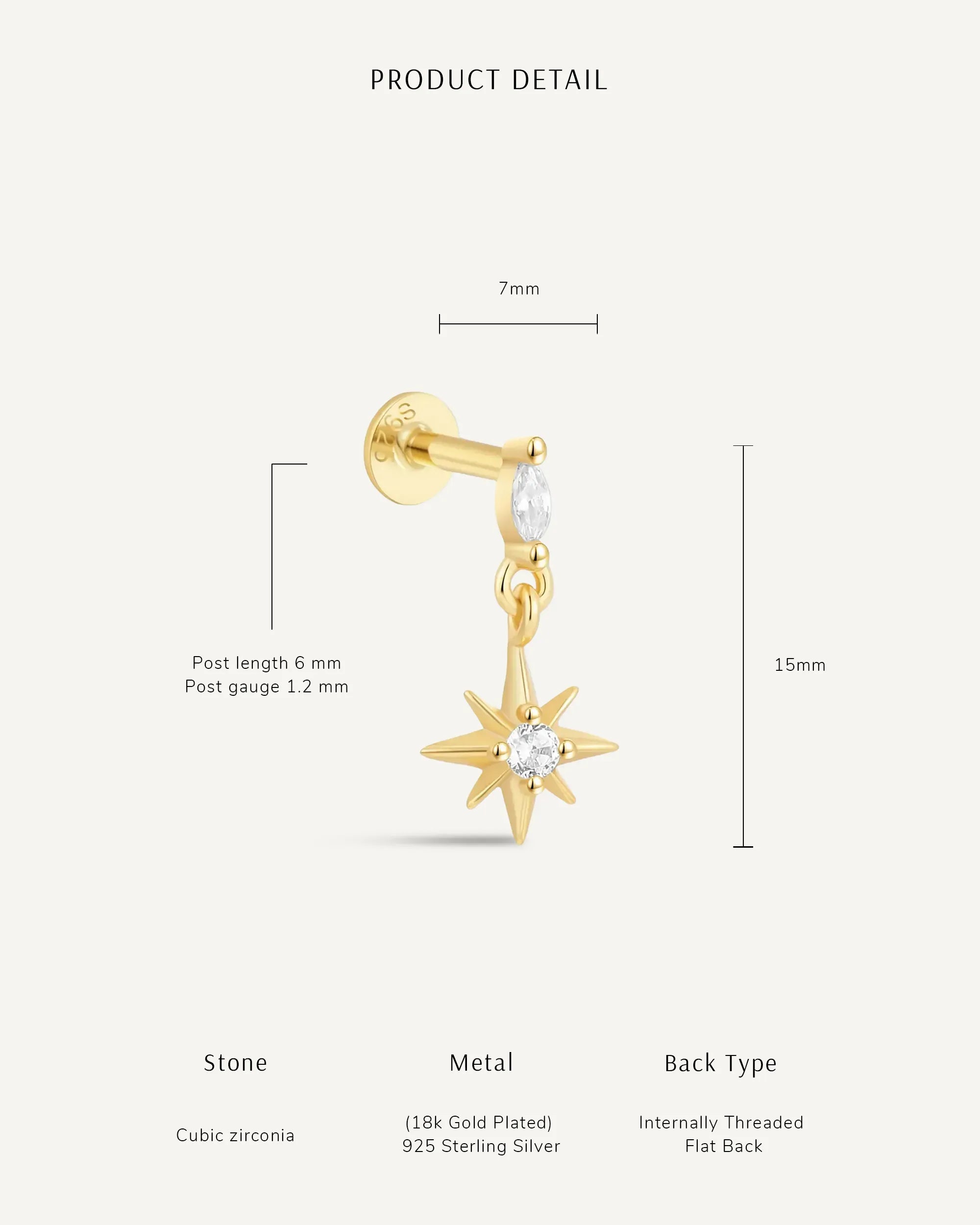 Twilight Star Flat Back Studs in Silver