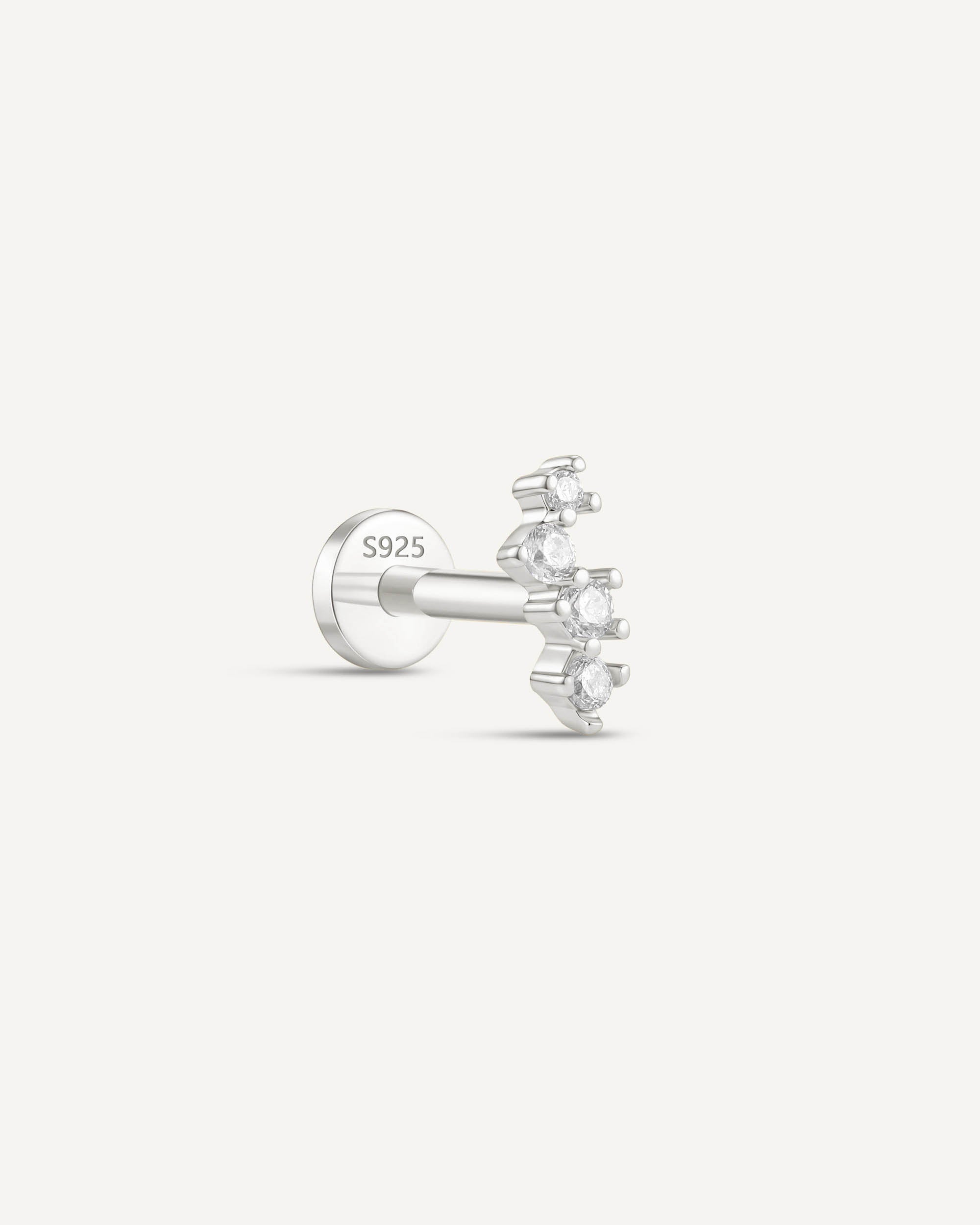 Crystal Curve Flat Back Stud In Silver