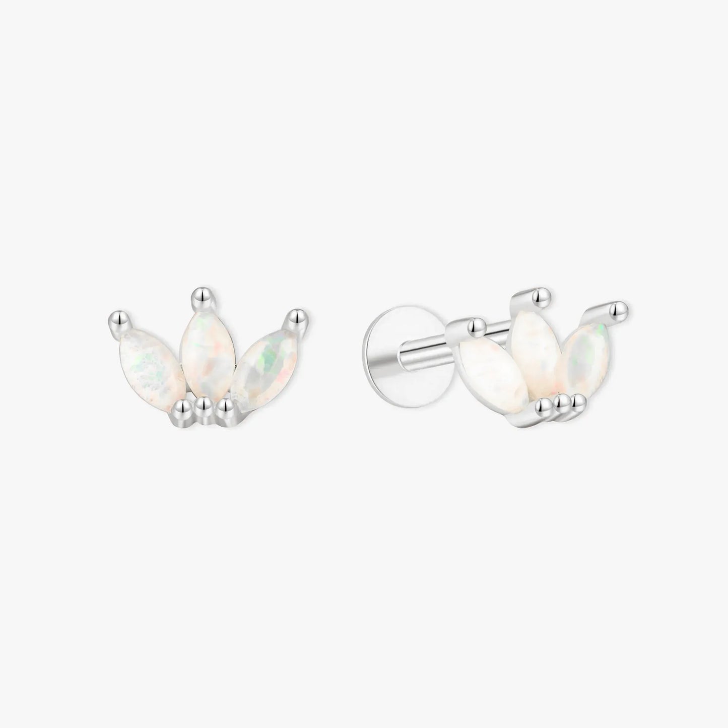 Opal Marquise Cluster Flat Back Stud in Silver