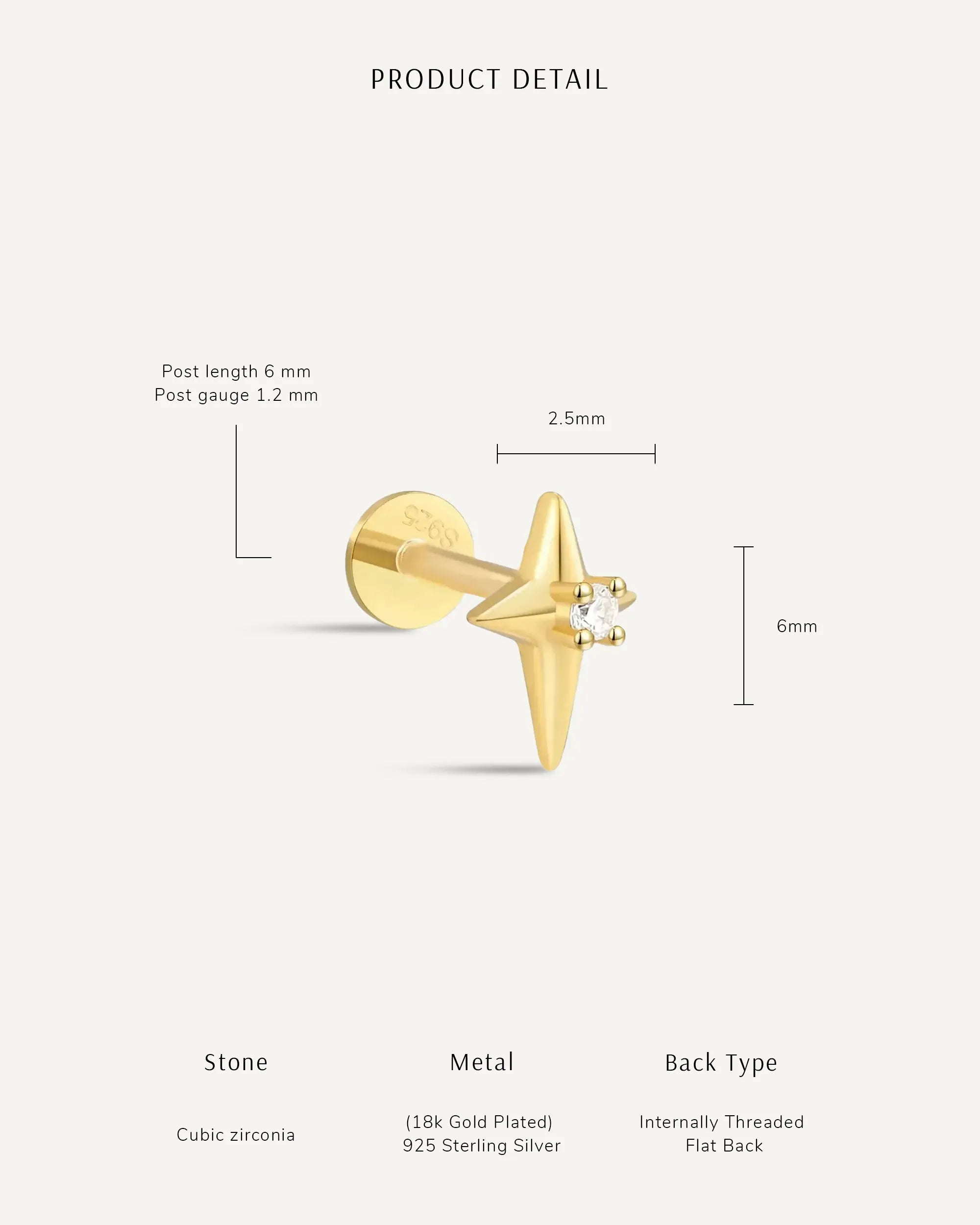 Nova Spark Flat Back Stud in Silver