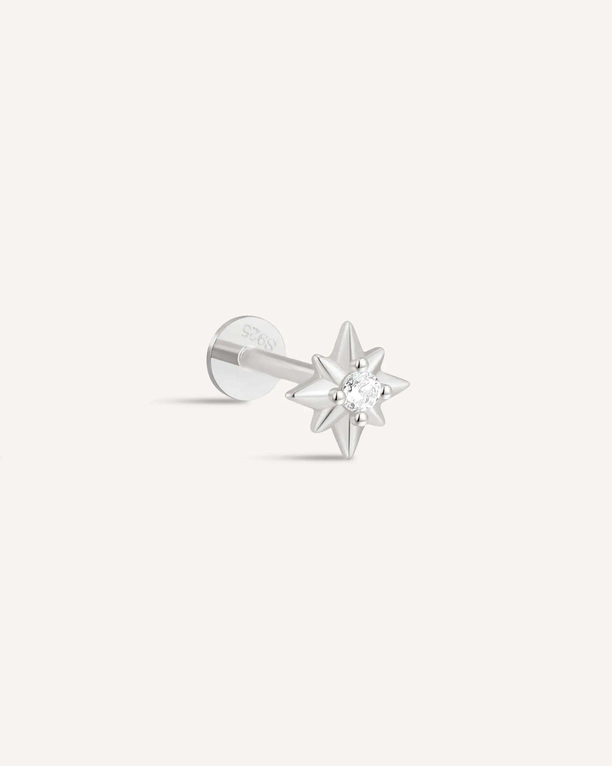 Starburst Helix Flat Back Stud in Silver