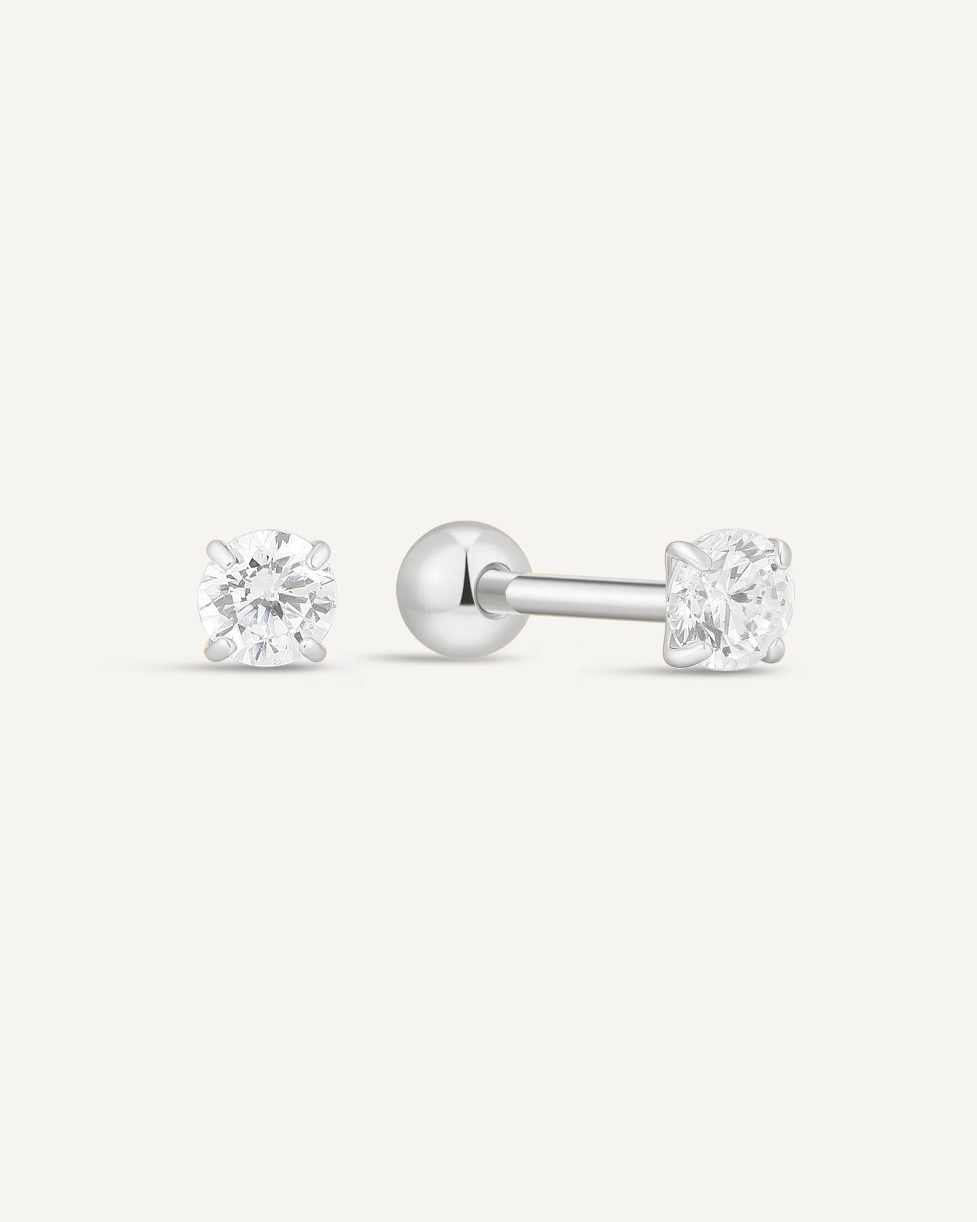 Solitaire CZ Barbell Studs In Silver