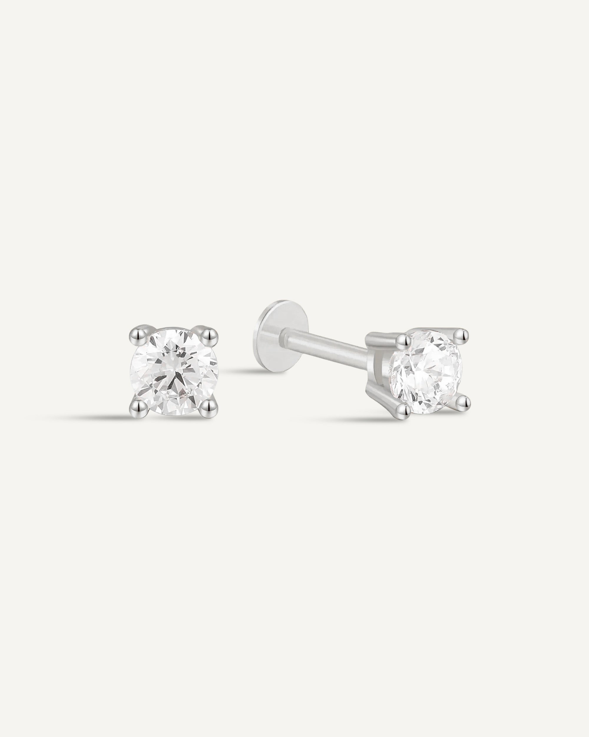 Essential Flat Back Diamond Studs In Silver