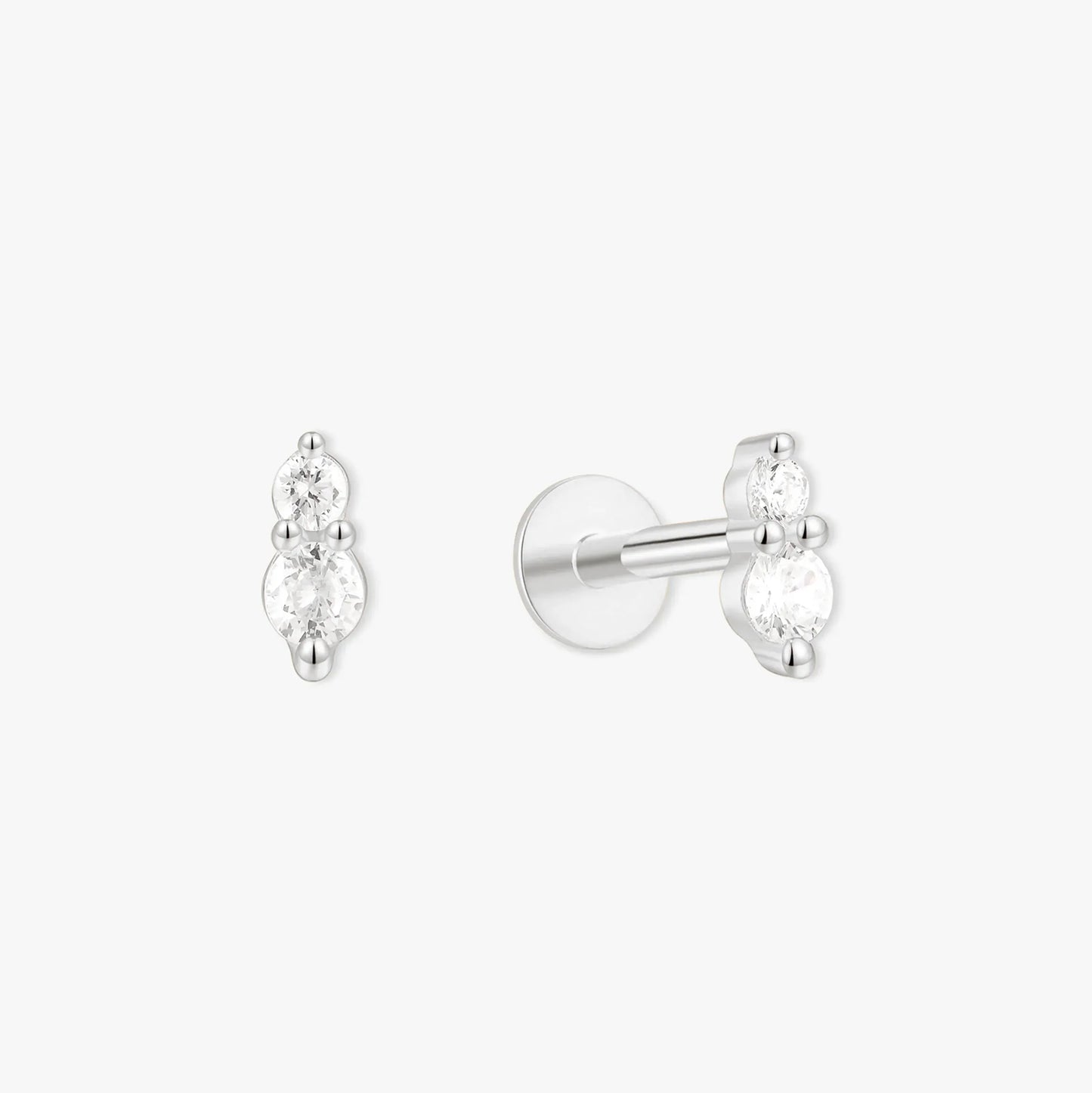 Duo Crystal Flat Back Stud In Silver