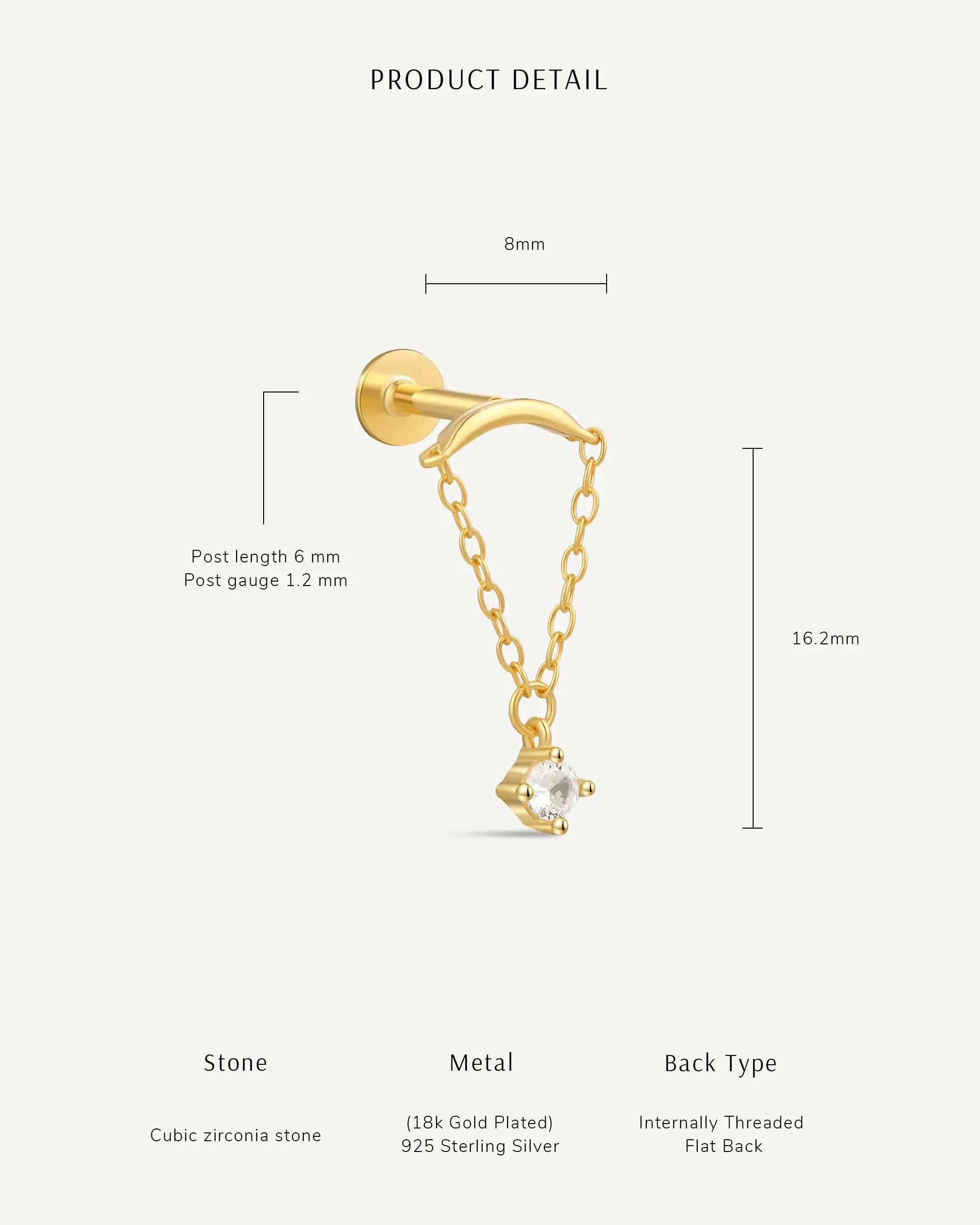 Cascade Chain Flat Back Stud in Gold