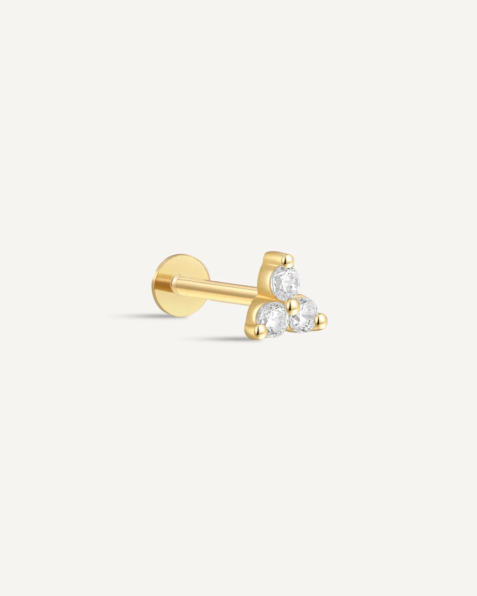 Triple Crystal Flat Back Studs In Gold
