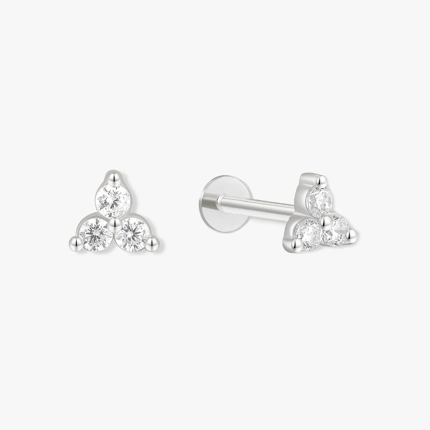 Triple Crystal Flat Back Studs In Silver