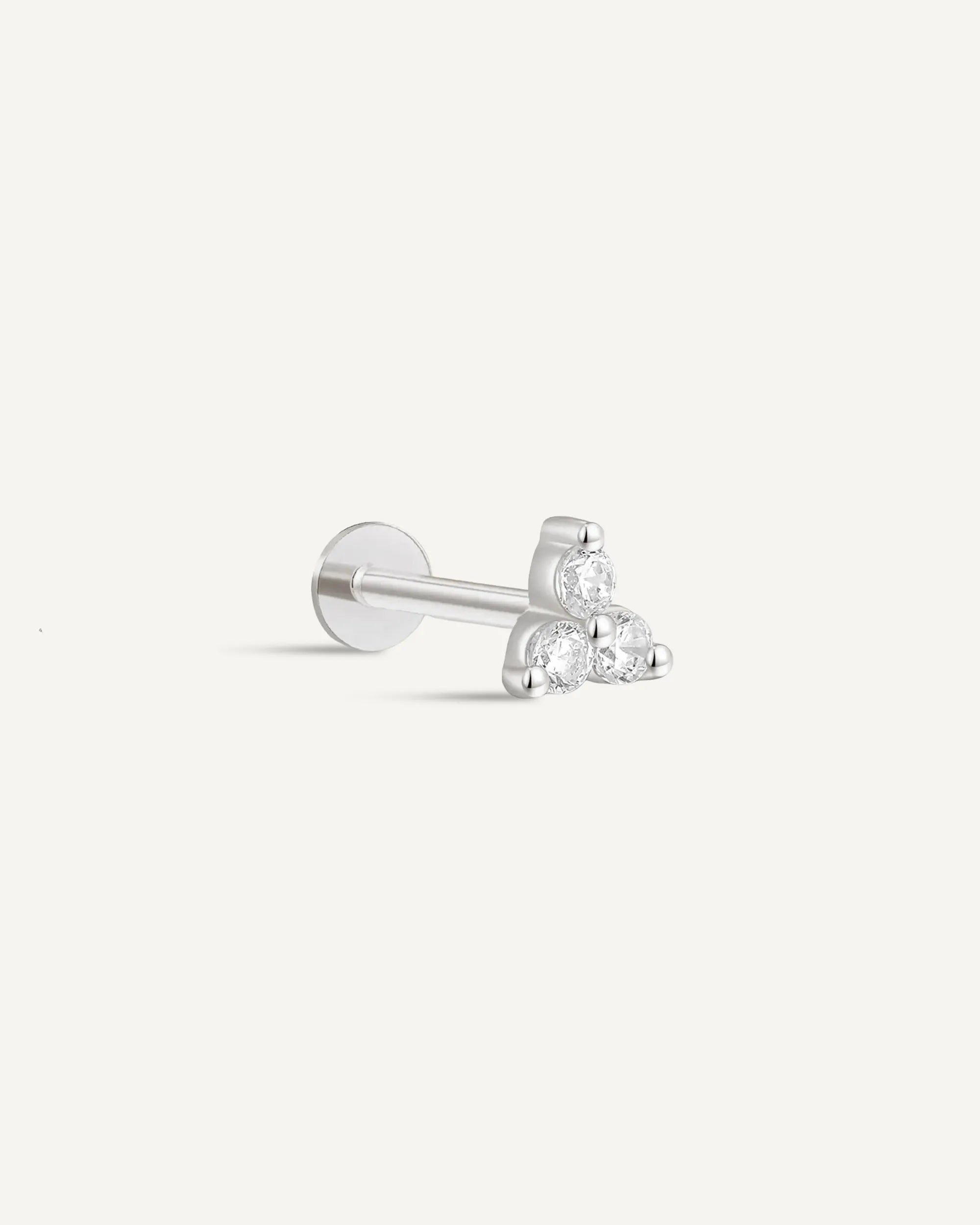 Triple Crystal Flat Back Studs In Silver