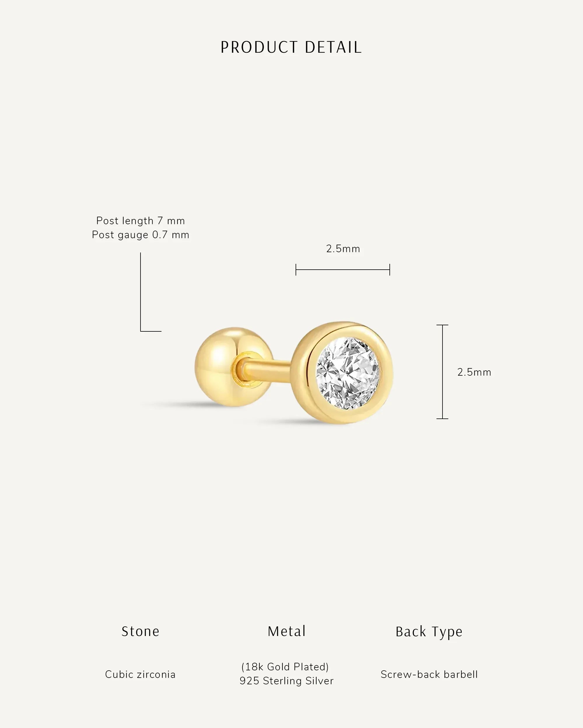 Bezel Solitaire Barbell Studs In Gold