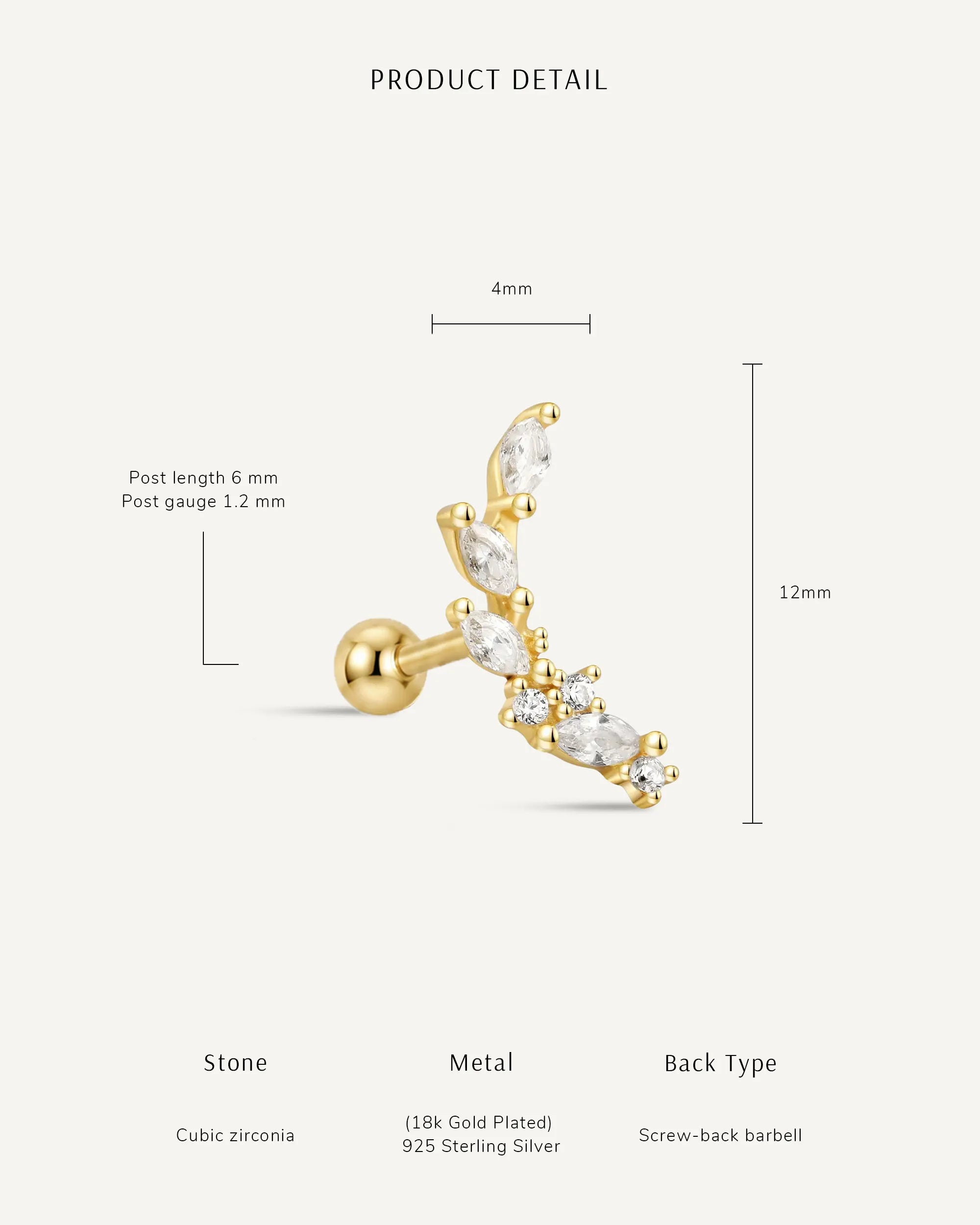 Marquise Barbell Climber barbell Studs In Gold