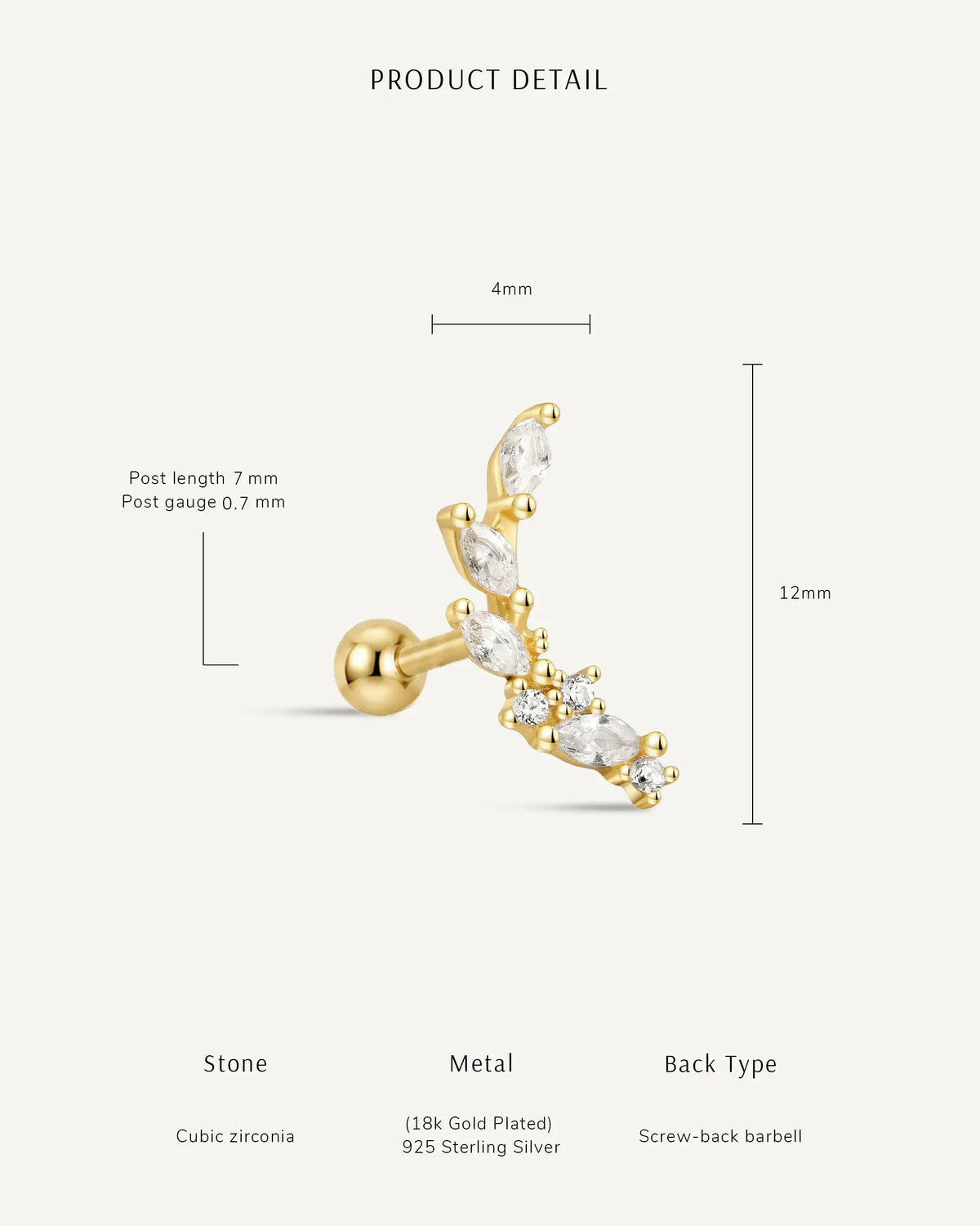 Marquise Barbell Climber barbell Studs In Gold