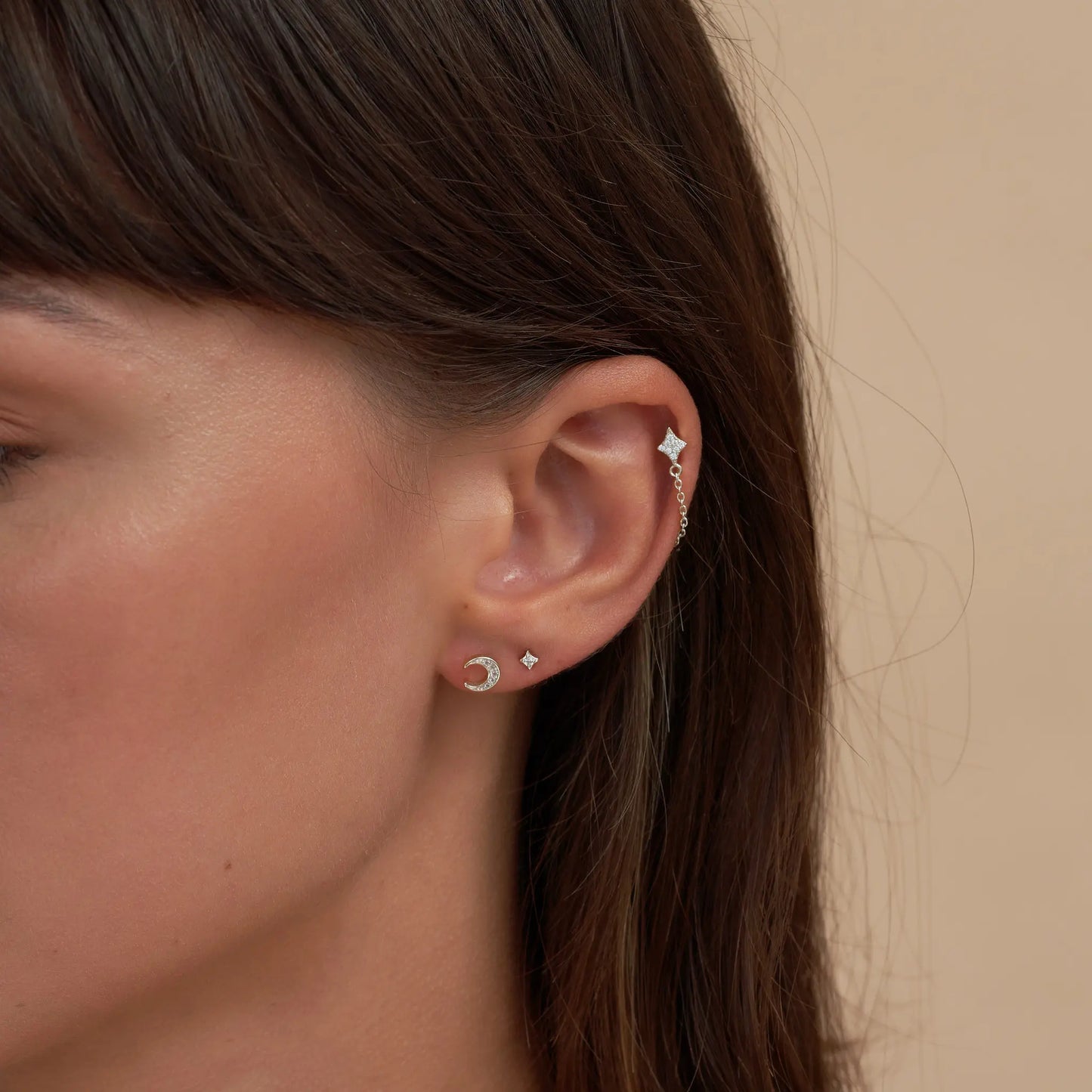 Starburst Chain Stud Earrings In Silver