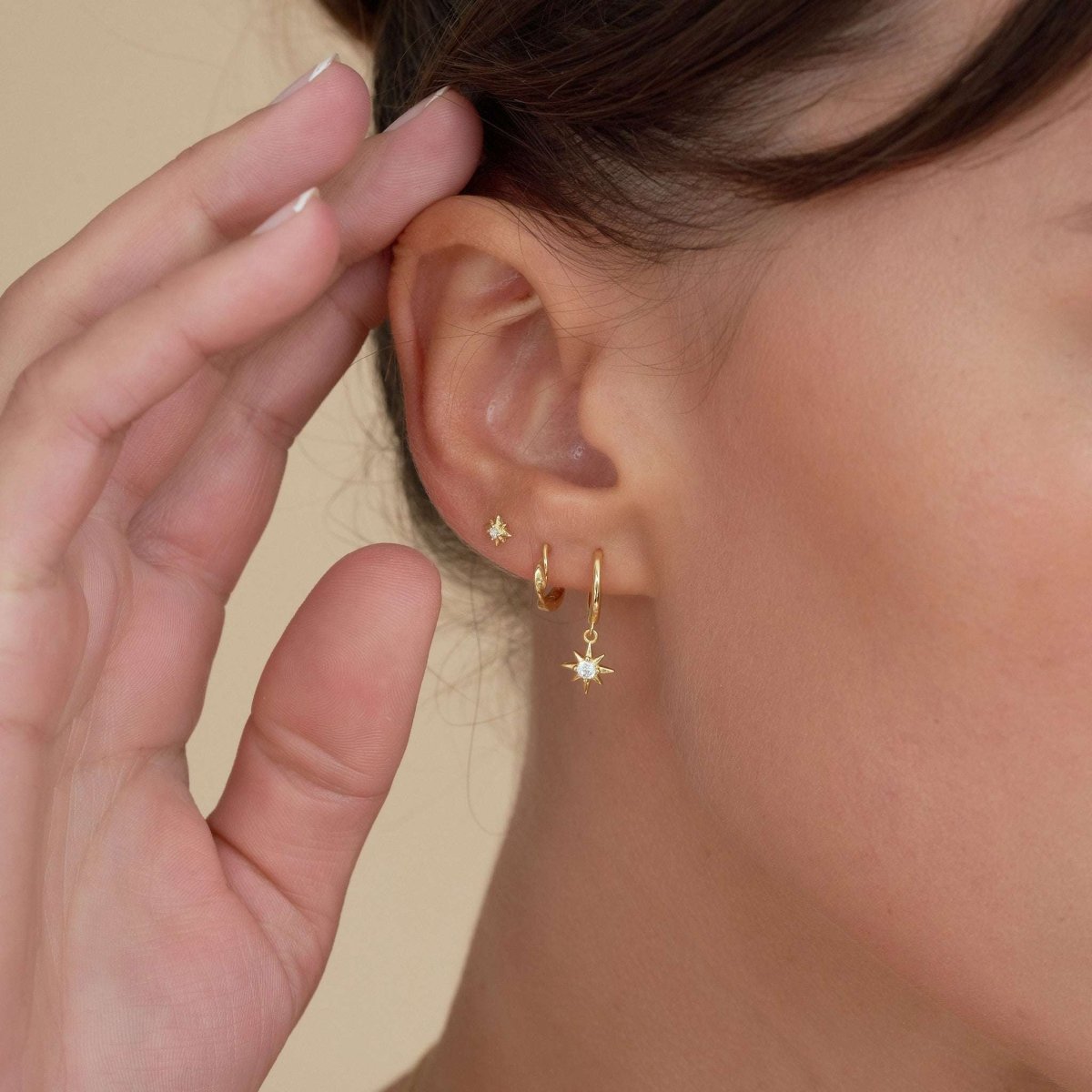 Starburst Dangle Hoops Set in Gold - LÉA