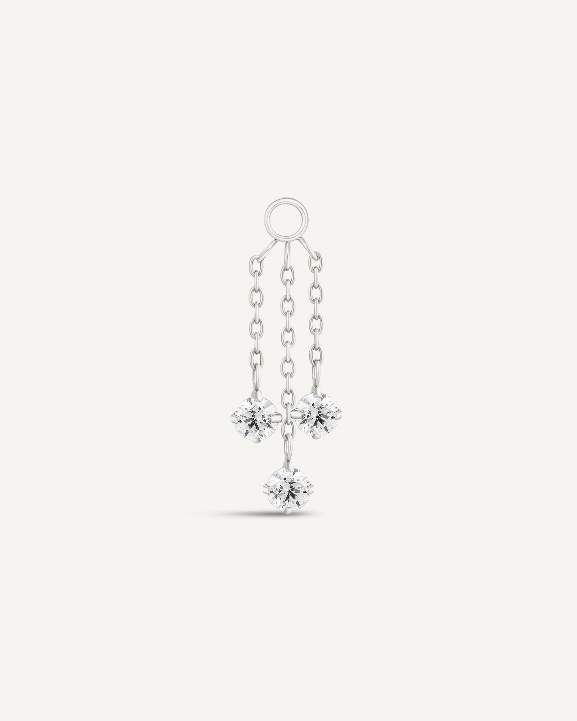 Titanium Triple Crystal Chain Charm In Silver