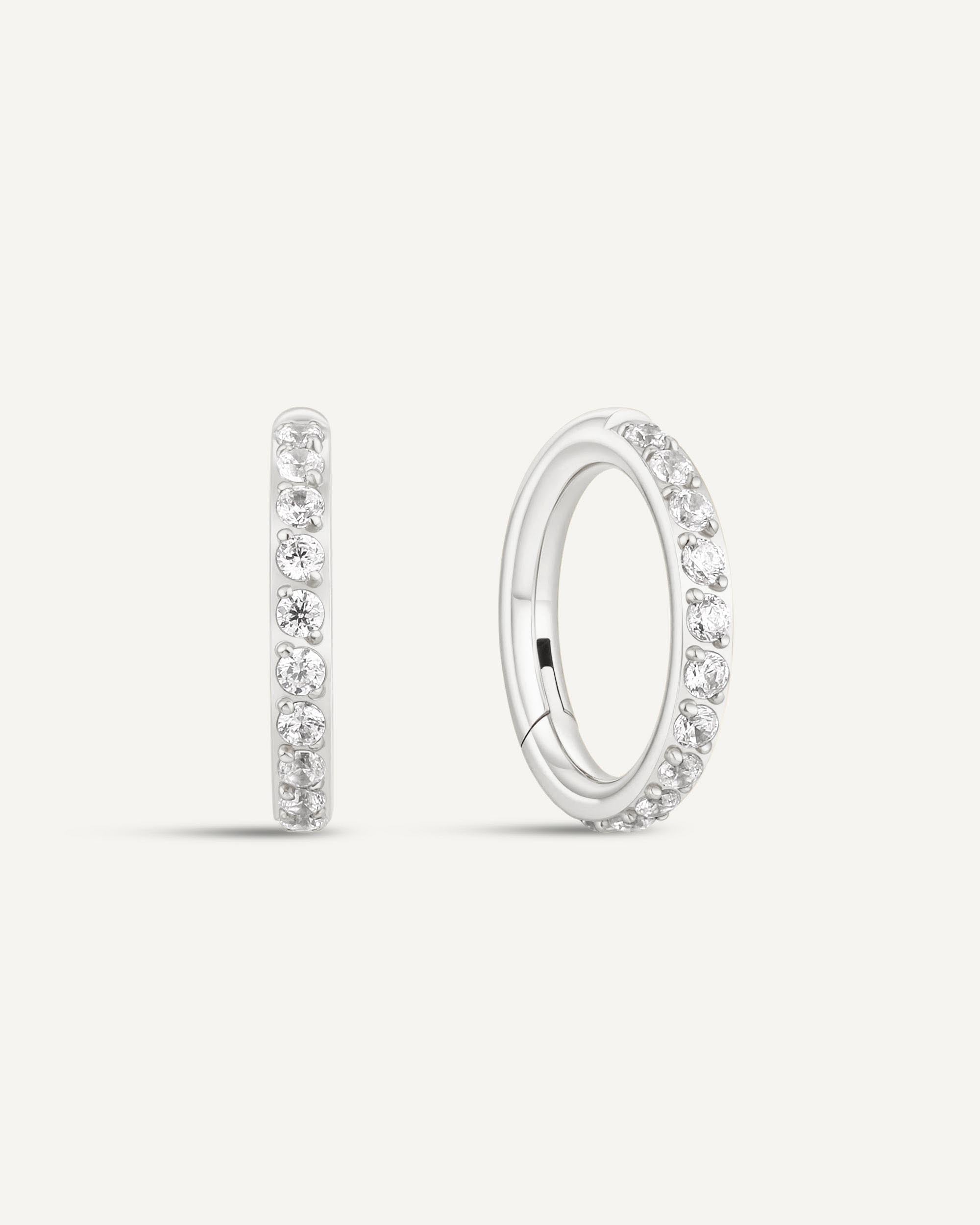 CZ Paved Titanium Clicker Huggies In Silver