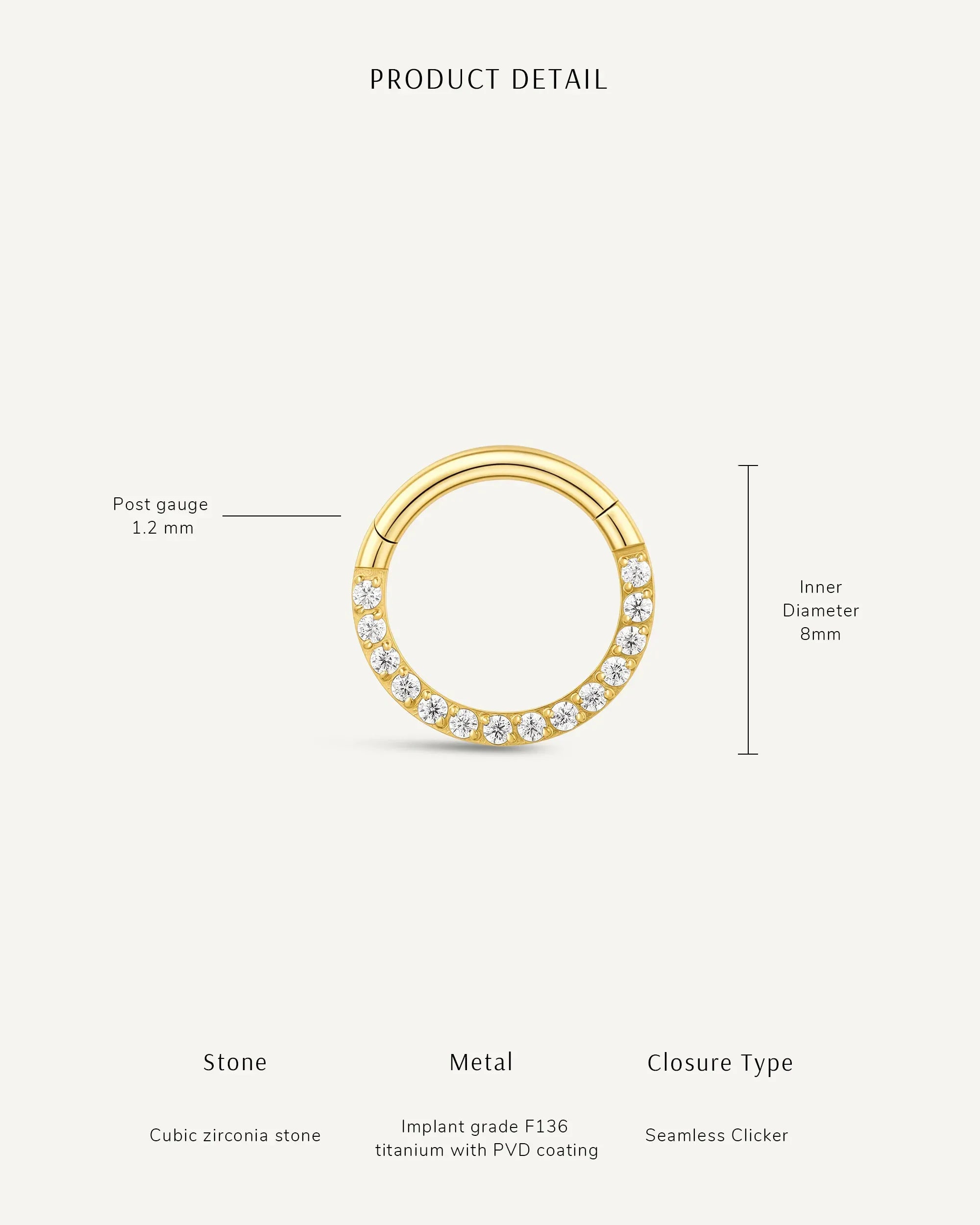 CZ Titanium Daith Clicker In Gold