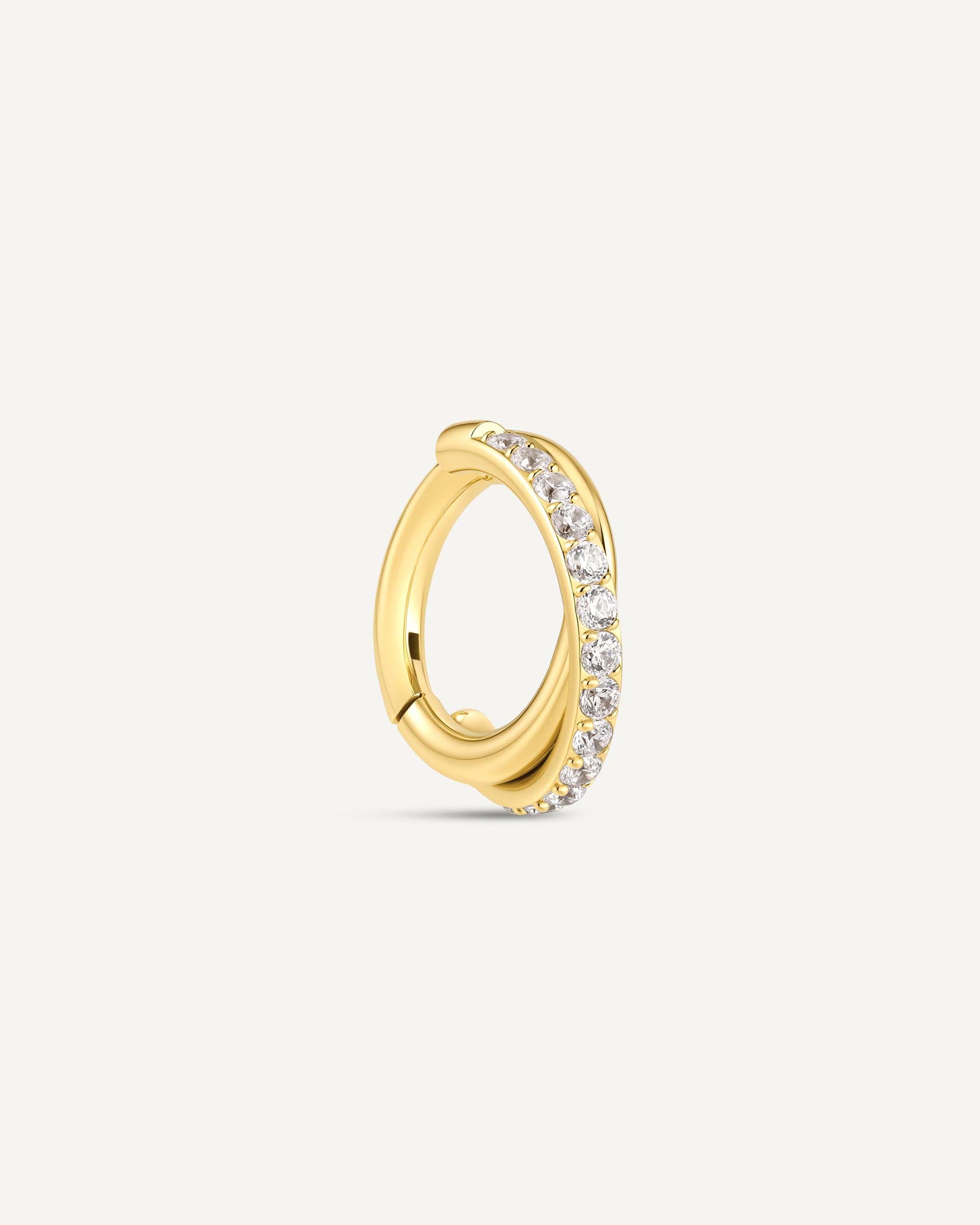 Titanium CZ Crossover Paved Clicker Huggie In Gold