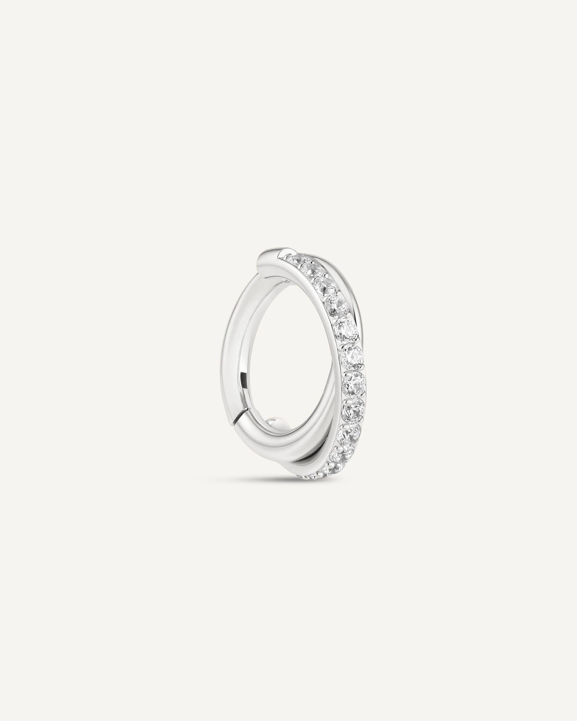 Titanium CZ Crossover Paved Clicker Huggie In Silver