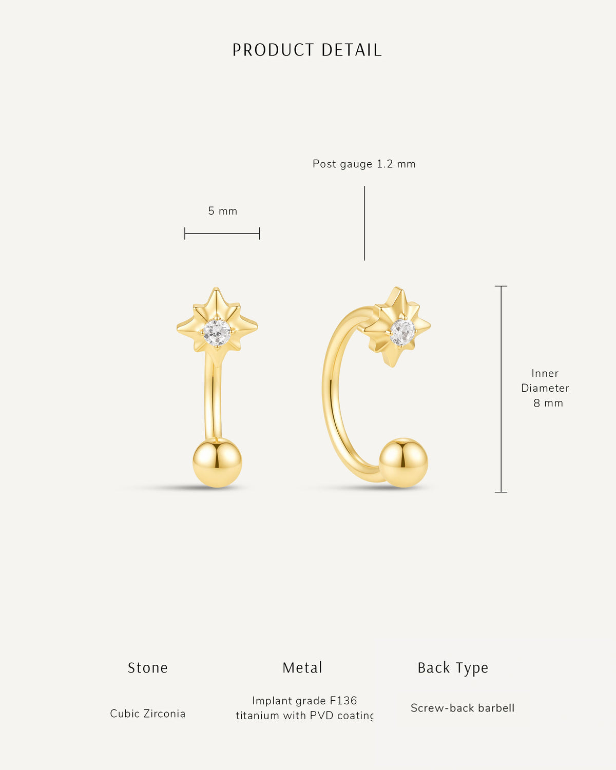 Celestial Starburst Titanium U Hoop In Gold