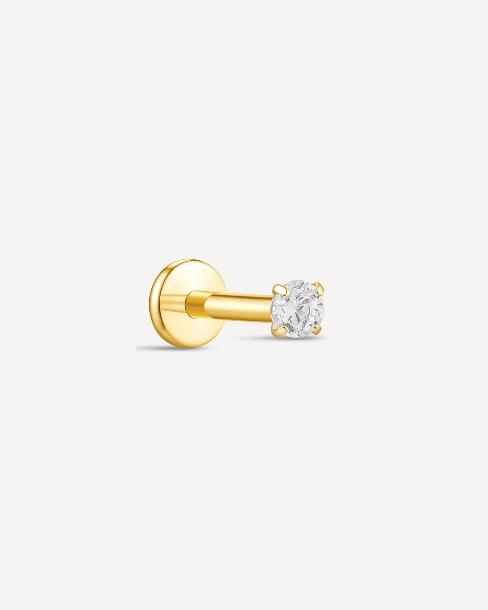 Solitary CZ Titanium Flat Back Studs In Gold