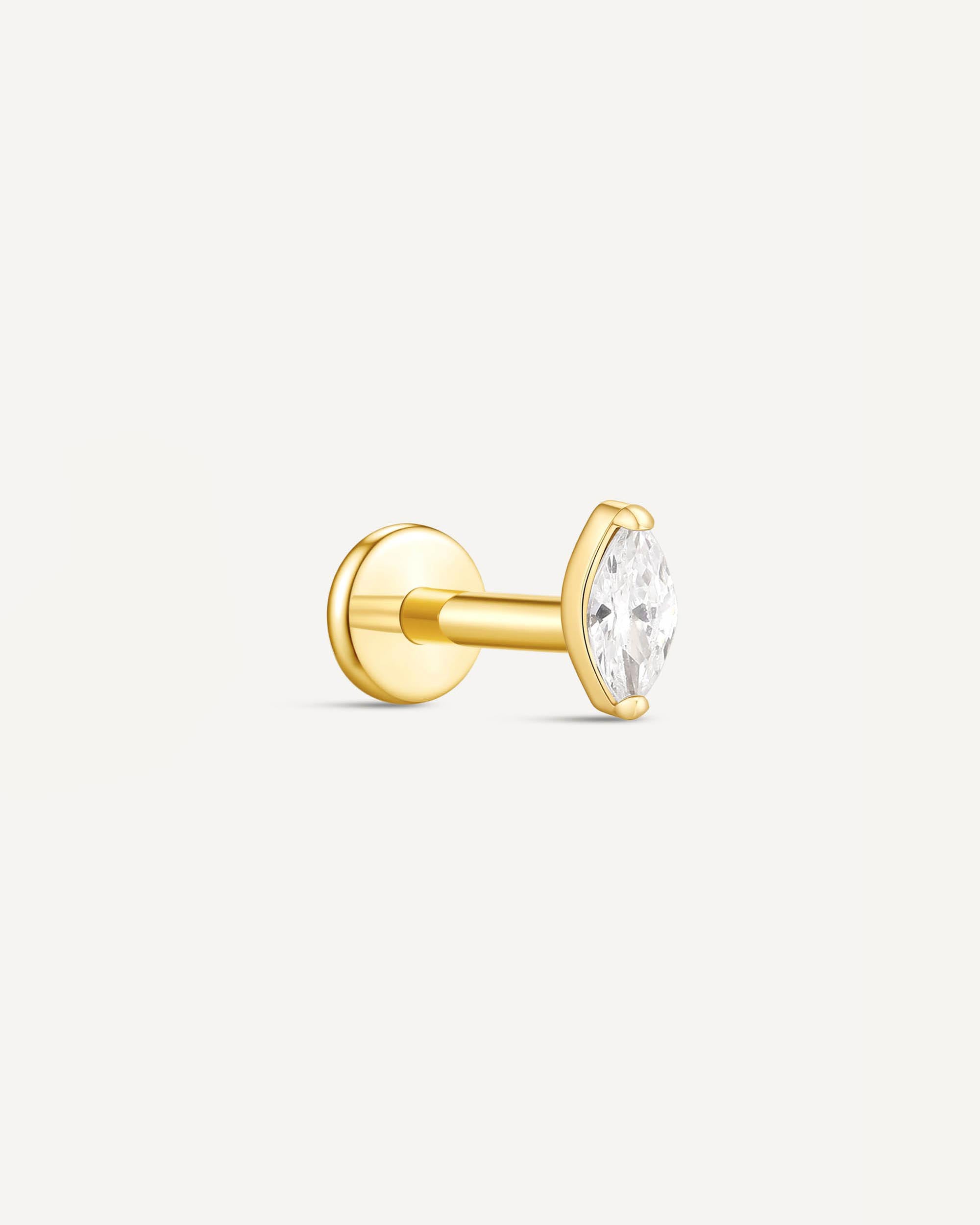CZ Marquise Titanium Flat Back Stud in Gold