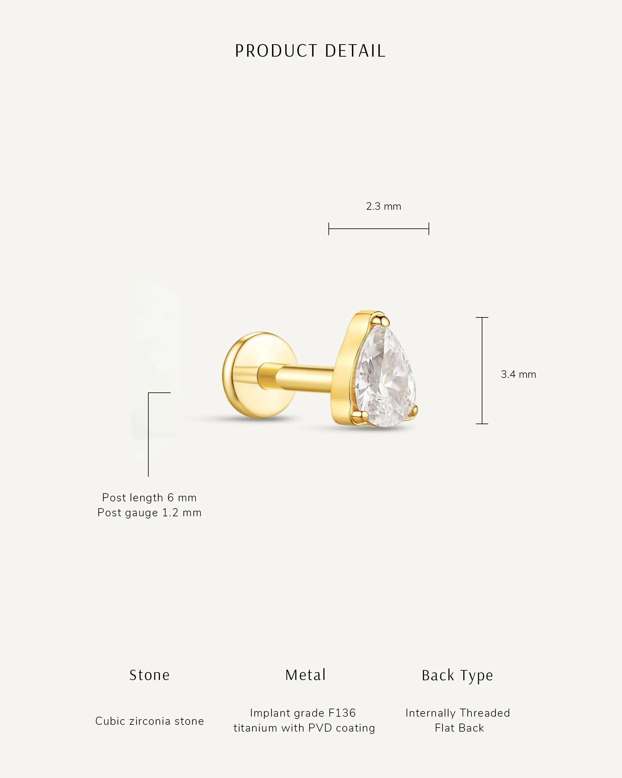 Titanium Teardrop Flat Back Stud In Gold