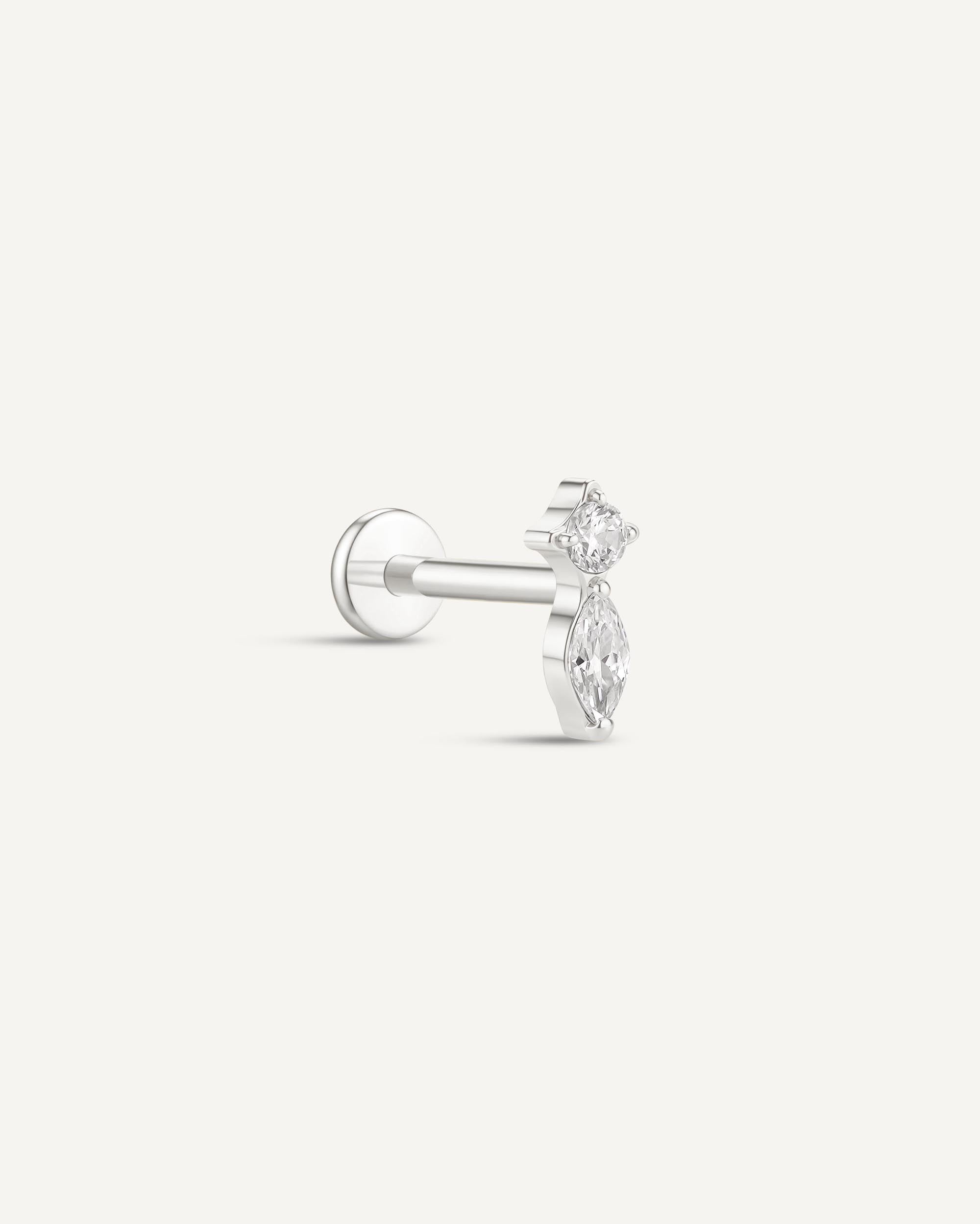 Titanium Marquise Duo Flat Back Stud In Silver