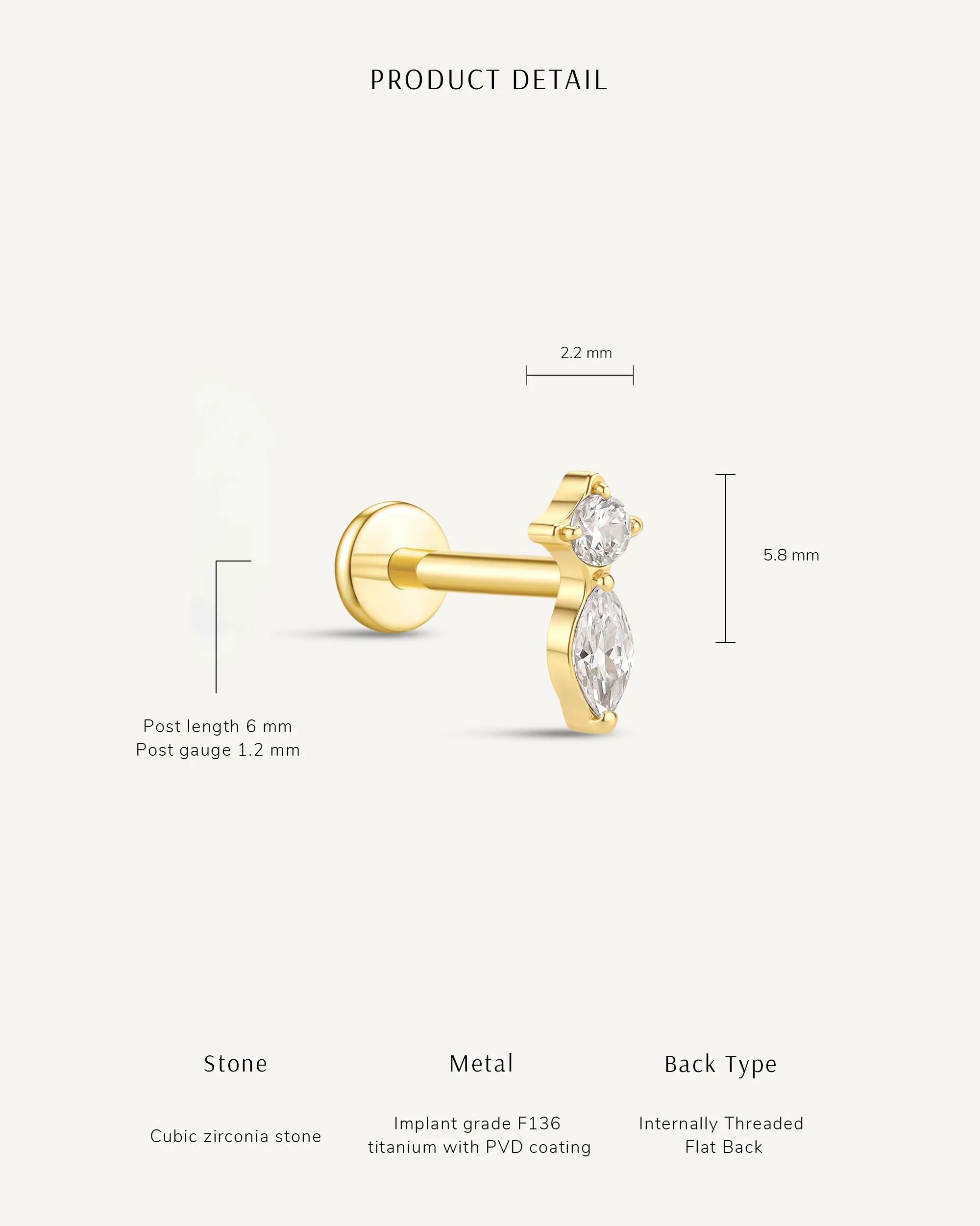 Titanium Marquise Duo Flat Back Stud In Gold