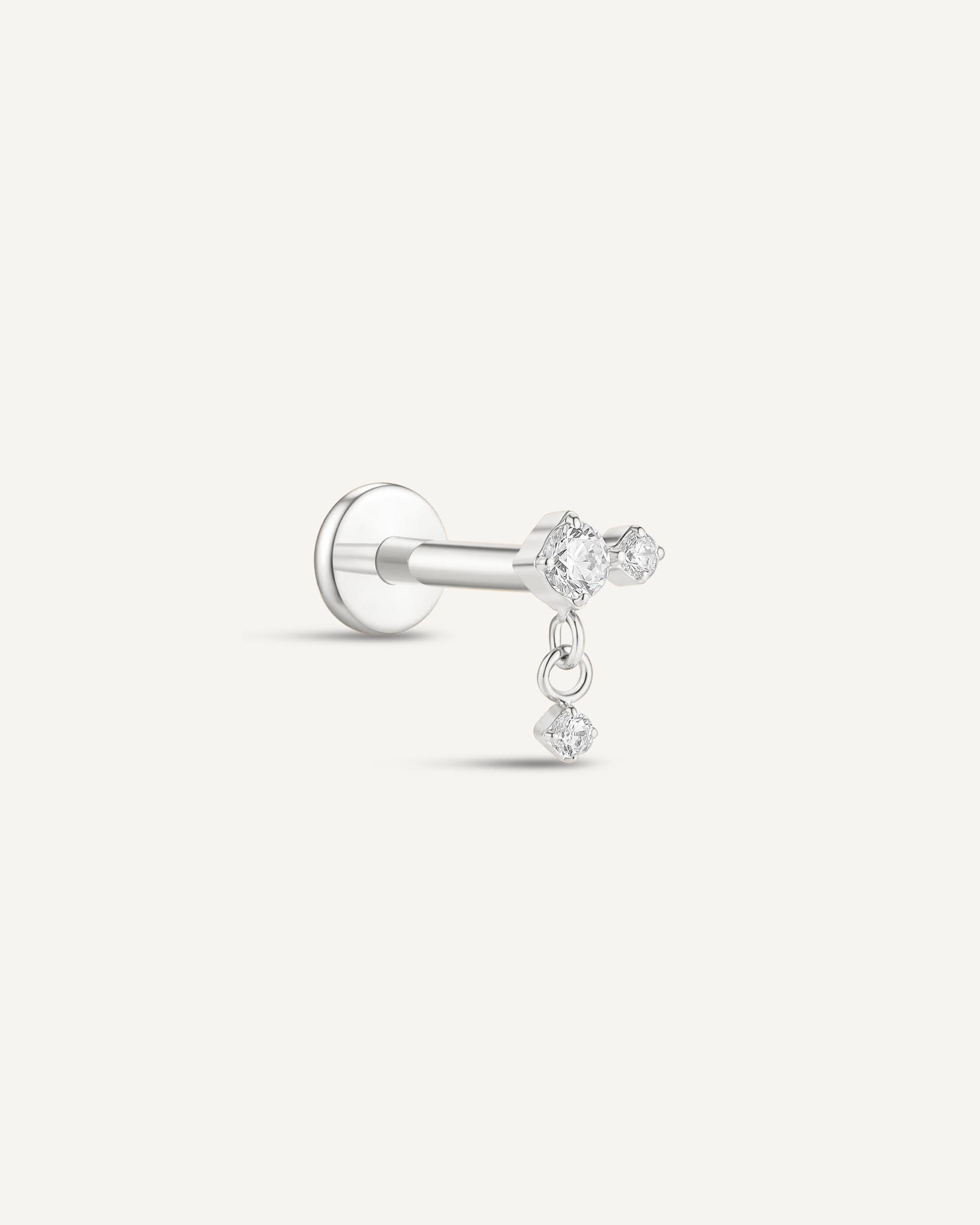 Titanium Crystal Drop Flat Back Stud In Silver