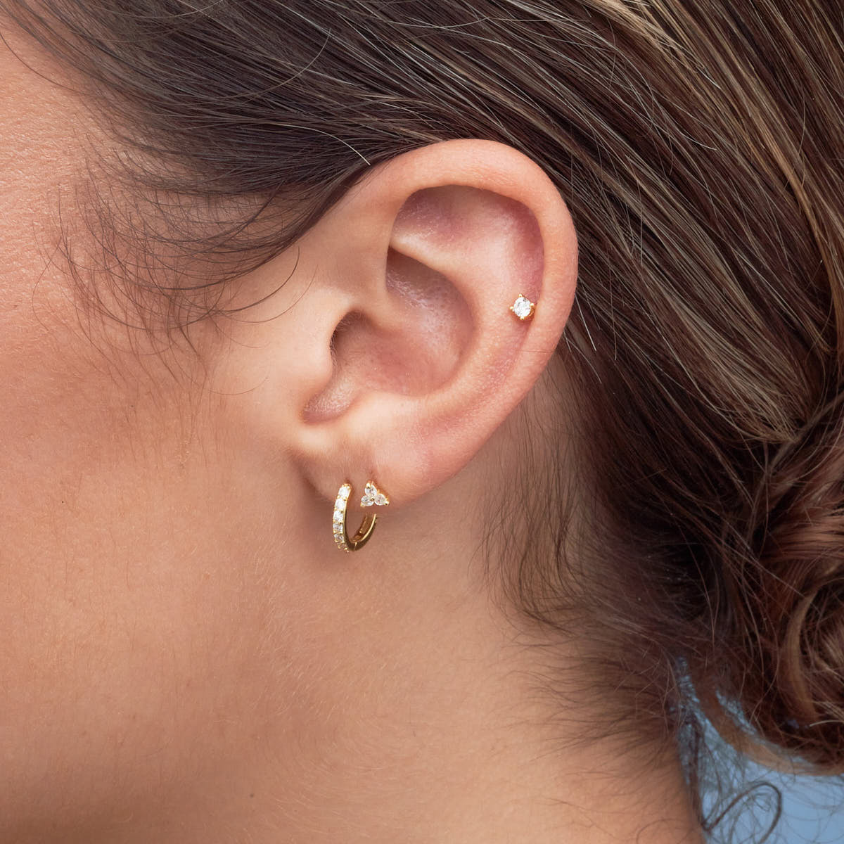 Triple Topaz Piercing Studs In Gold - LÉA