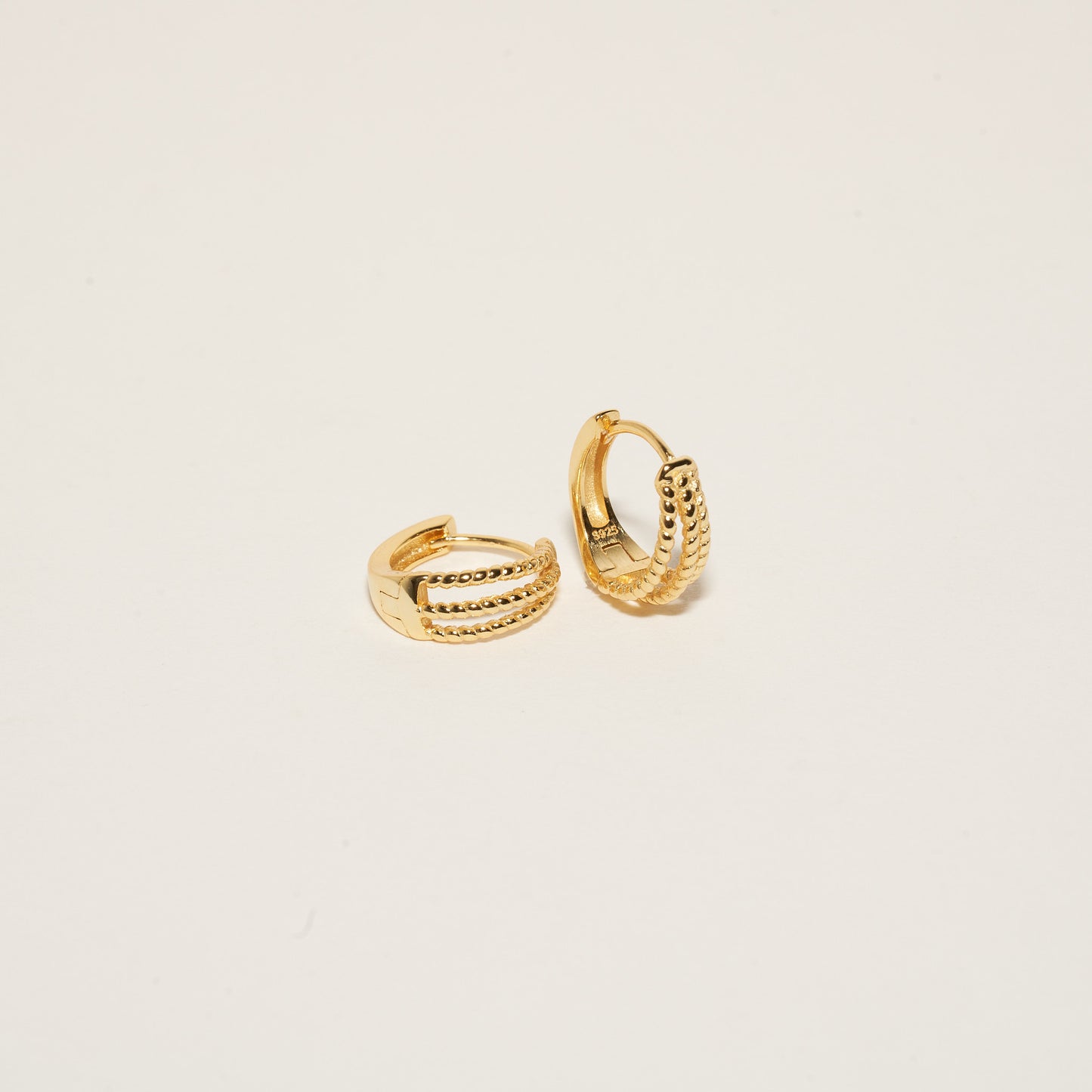 Triple Textured Huggie Hoops in Gold