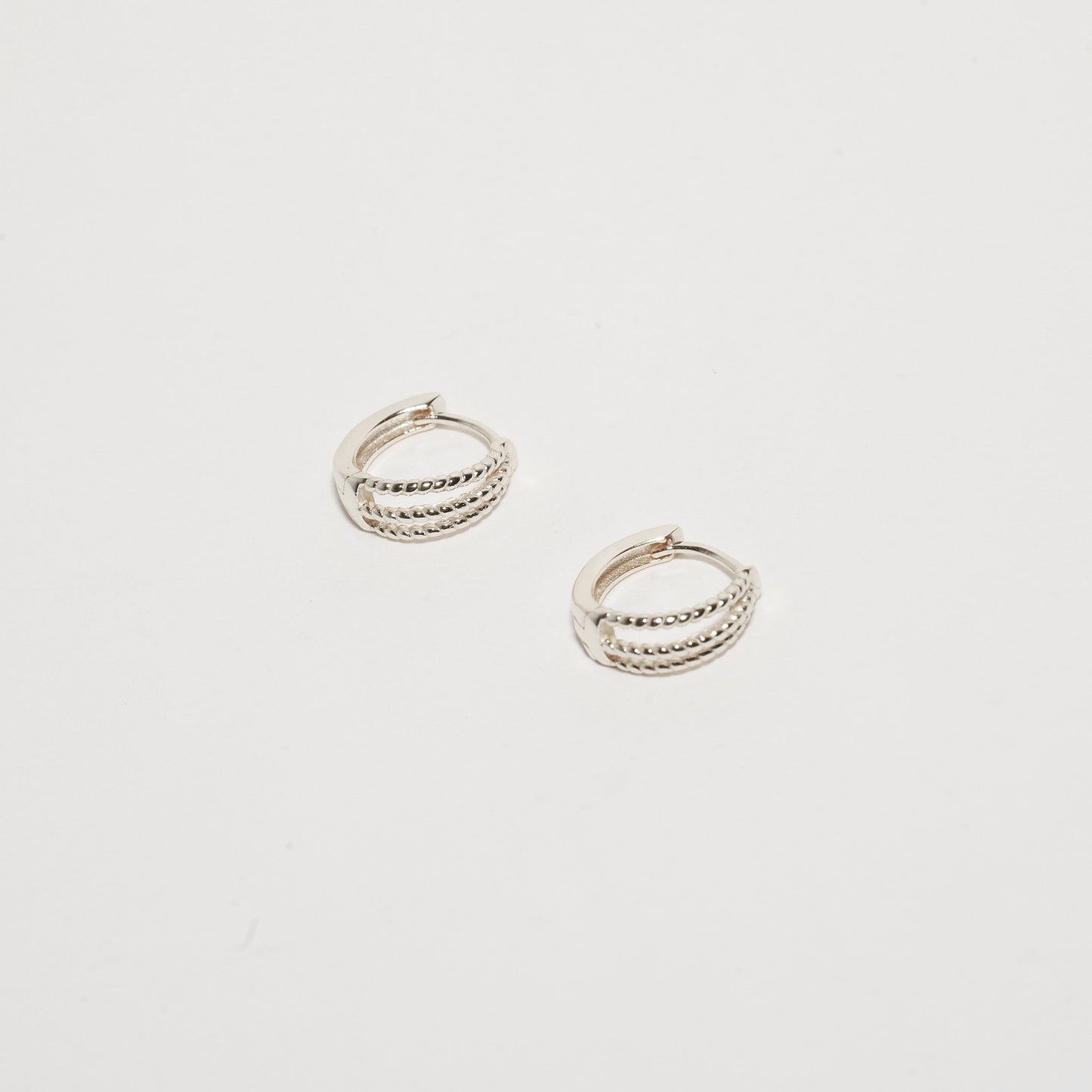 Triple Textured Huggie Hoops in Silver