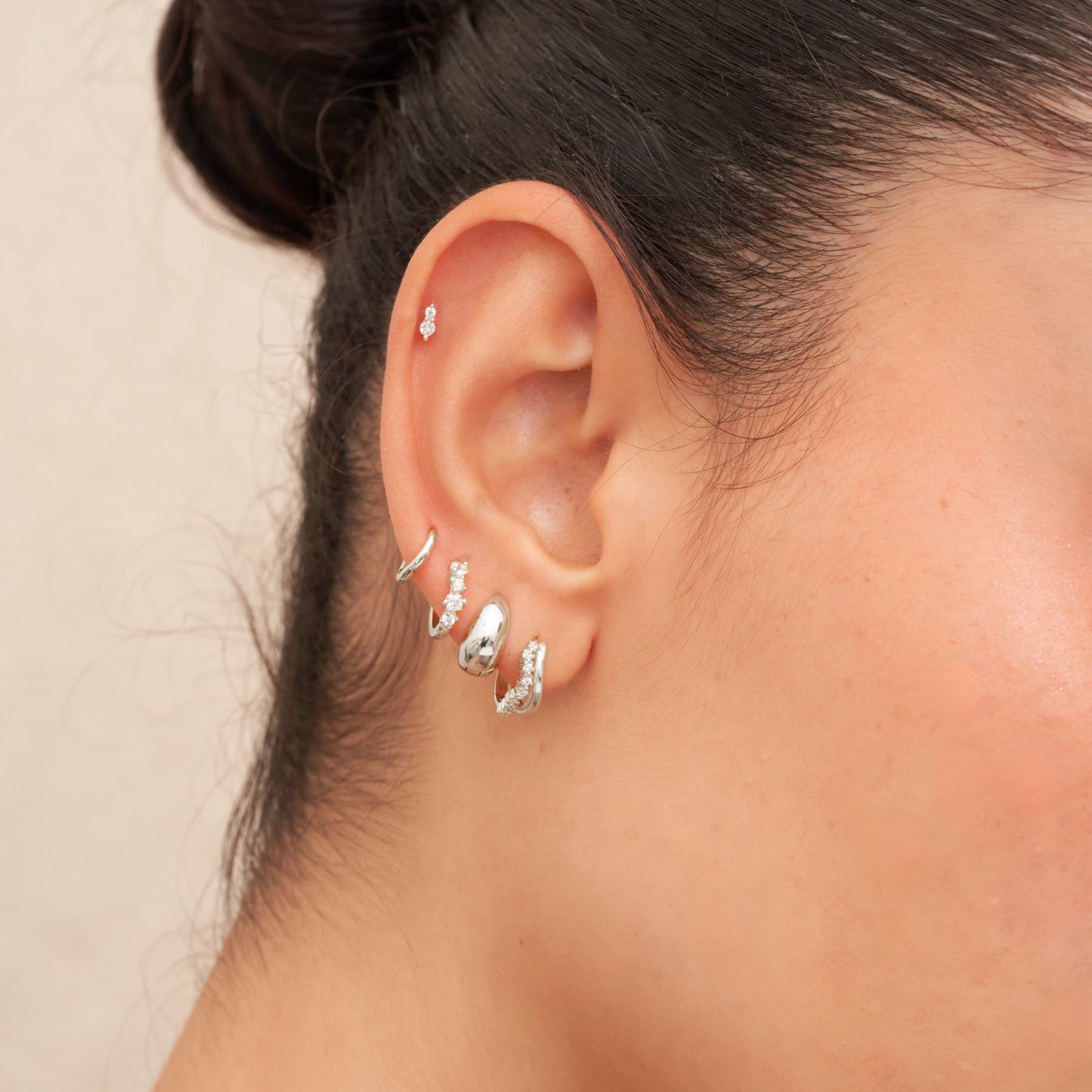 Crystal Wavy Double Hoop Huggies In Silver