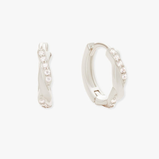 Braided Crystal Huggies In Silver - LÉA
