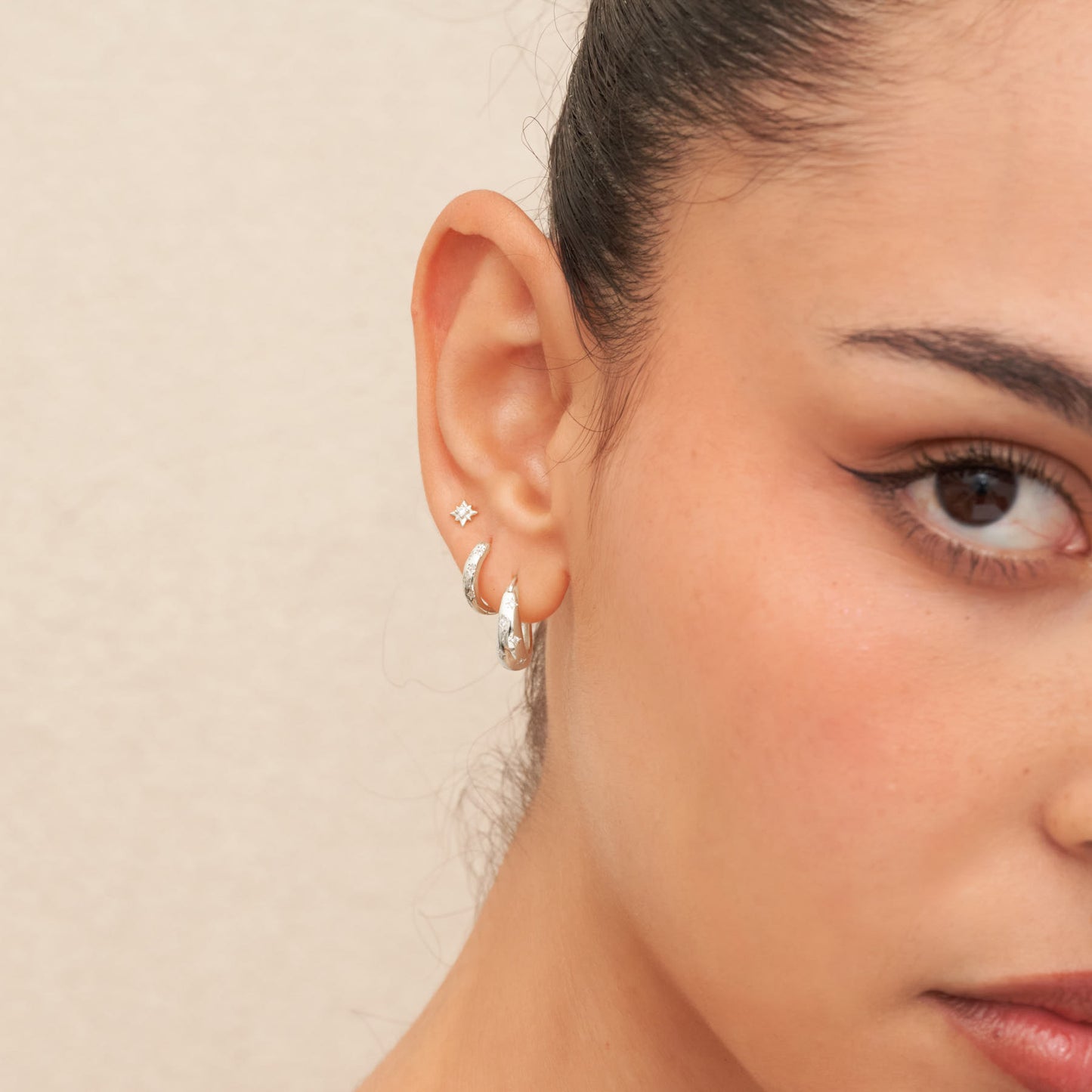 Celestial Huggie Hoops Set in Silver