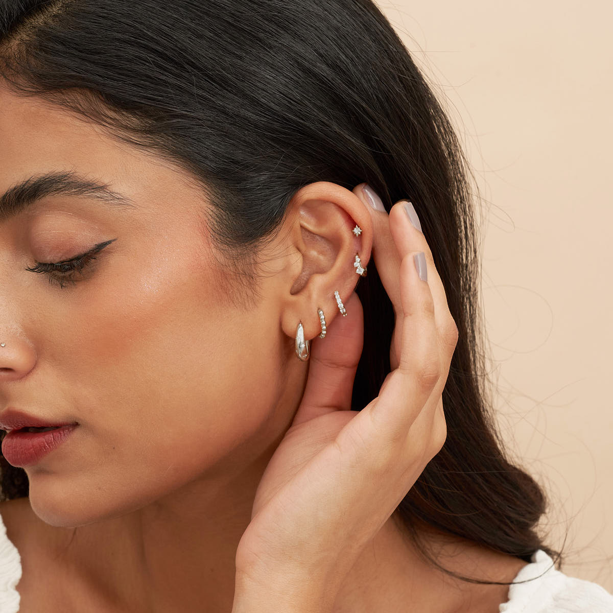 Celestial Star Tapered Hoops In Silver - LÉA