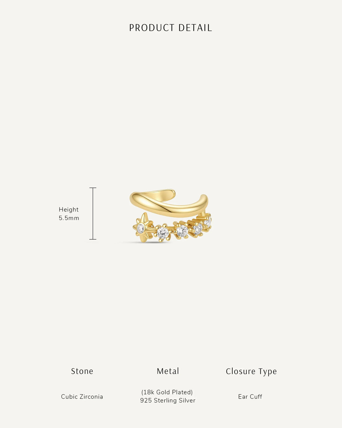 Double Crystal Star Wavy Ear Cuff In Gold