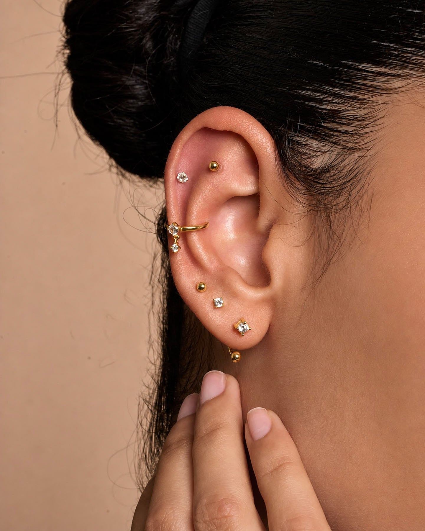 Crystal Drop Ear Cuff In Gold